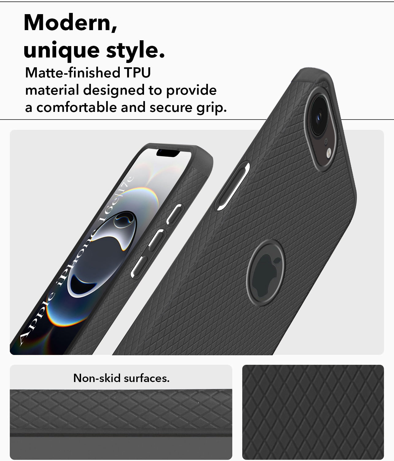 For iPhone 16e | iPhone 17e Back Cover Case (Liquid Silicone | Side Grip | Camera Protection)