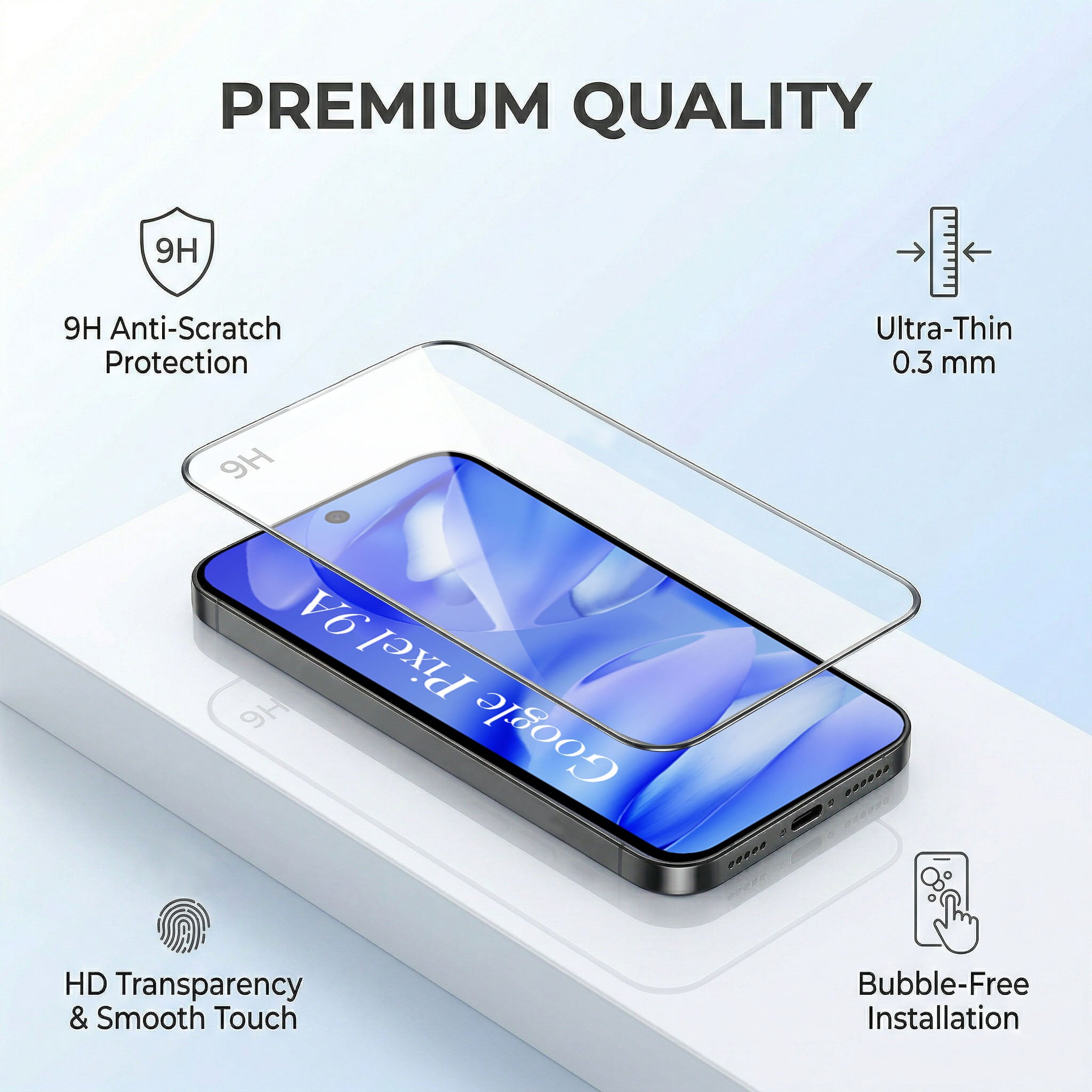 For Google Pixel 9A Combo with Back Cover and 9H Tempered Glass (Liquid Silicone | Camera Protection | Oleophobic Coating Screen Glass)