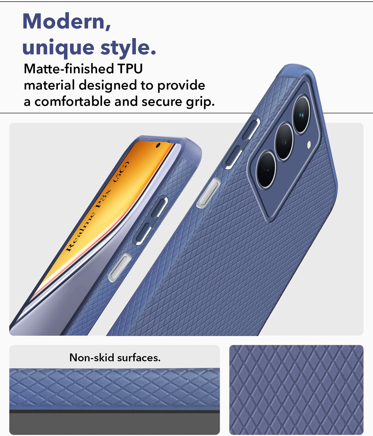 For Realme P3x Back Cover Case (Liquid Silicone | Side Grip | Camera Protection)