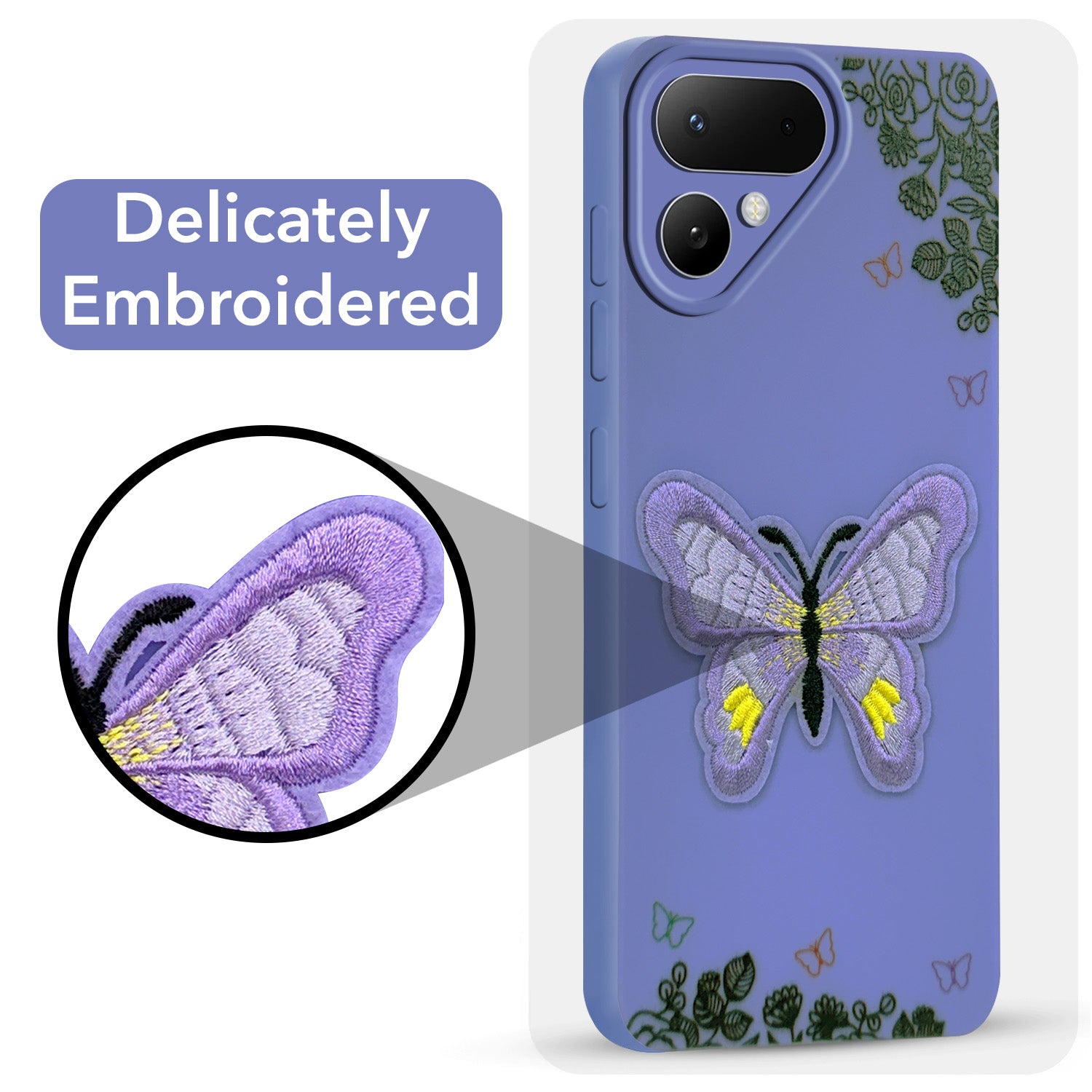 For Tecno Pova Curve 2 Back Cover Case (Soft Butterfly Embroidery | Women Teen Girls | Camera Protection| Matte Silicone)