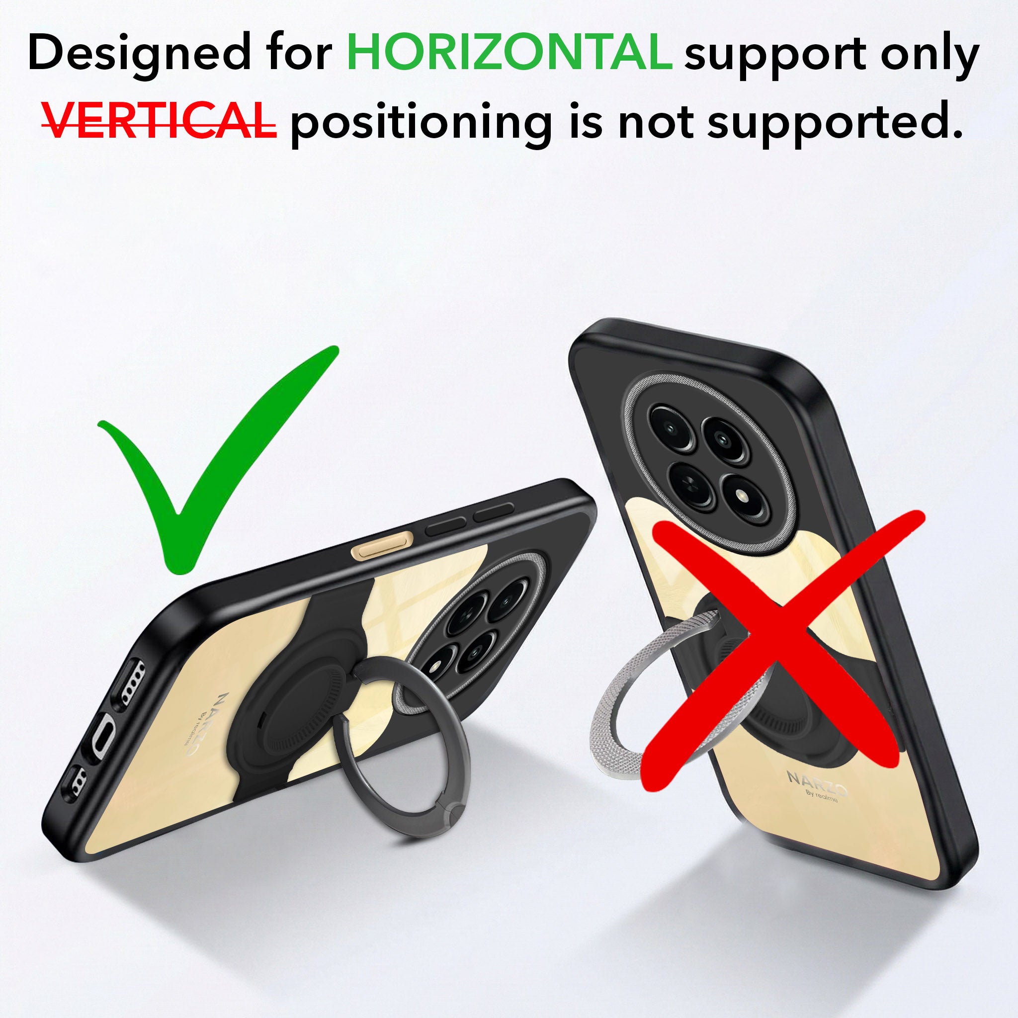 For Realme Narzo N65 5G Back Cover Case with stand (Built-in Ring Holder Kickstand | Lifetime Anti Yellow | Camera Protection)