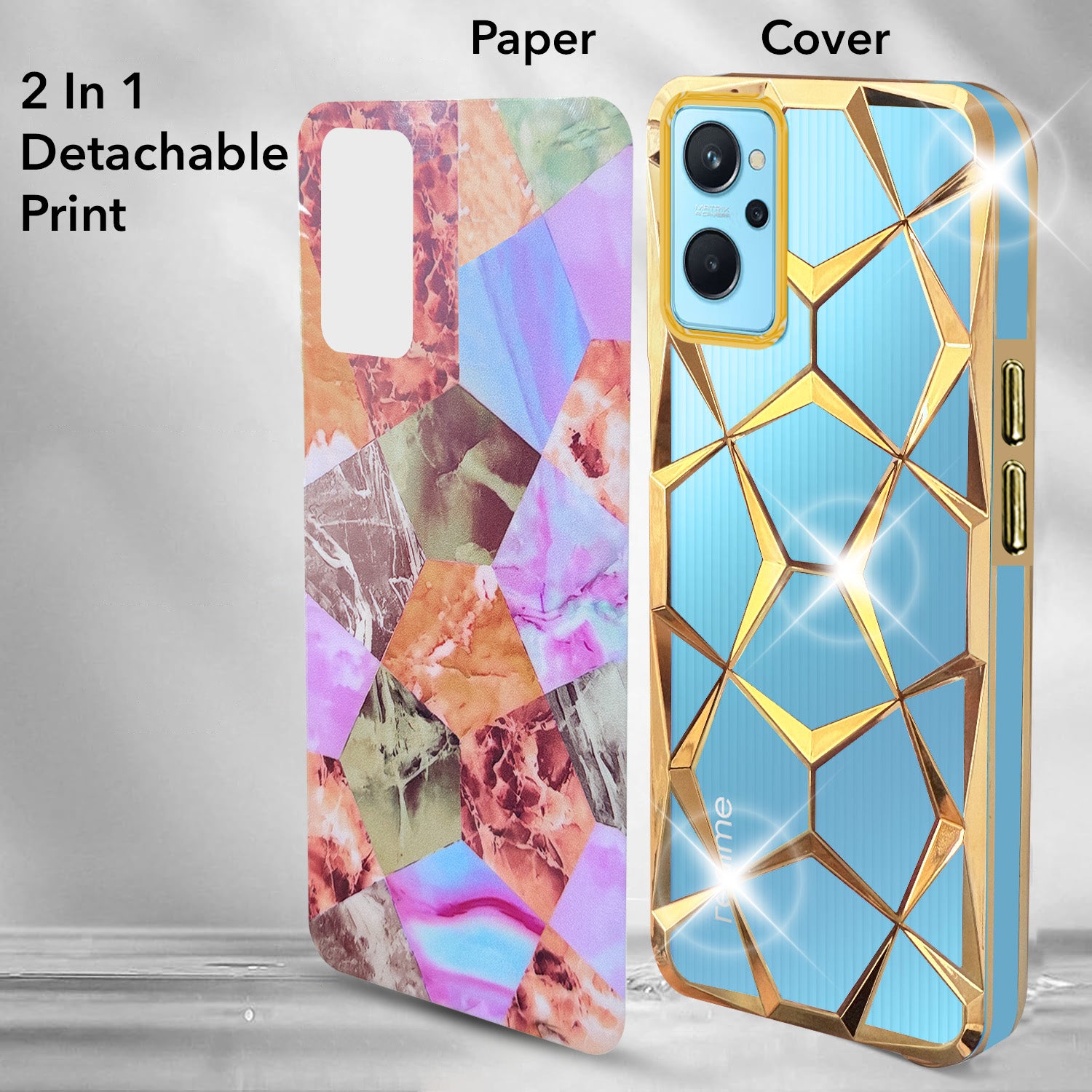 For Realme 9i 4G Back Cover Case (Dual Design Glitter Sparkle and Detachable Diamond Print Case | Soft and Flexible)