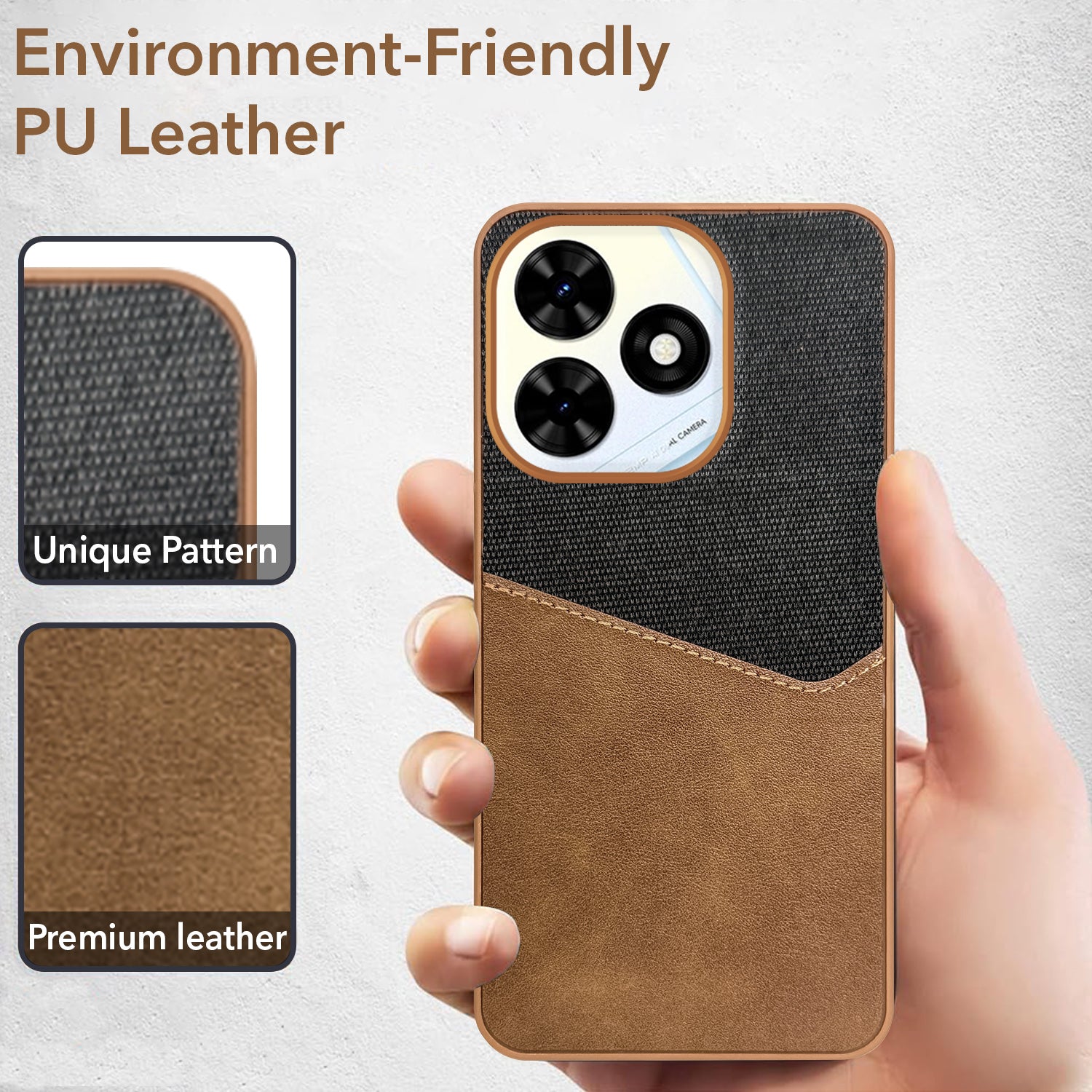 For Tecno Pop 8 Back Cover Case (Dual PU Leather Stitch | Professional Minimalist | Soft and Flexible)
