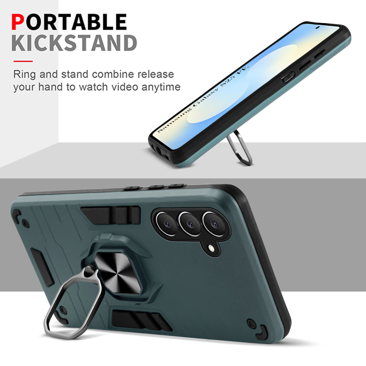 For Samsung Galaxy S25 FE Back Cover Case Hybrid Armor (Shockproof Dual Layer Polycarbonate |Ring Holder Kickstand)