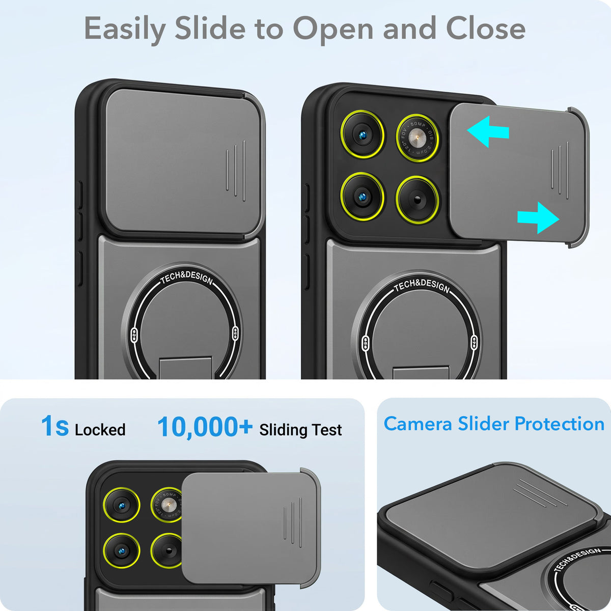 For Motorola Moto Edge 70 Back Case Cover Metallic (Hybrid Armor Kickstand | Sliding Shutter Camera Protection | MagSafe Compatible)