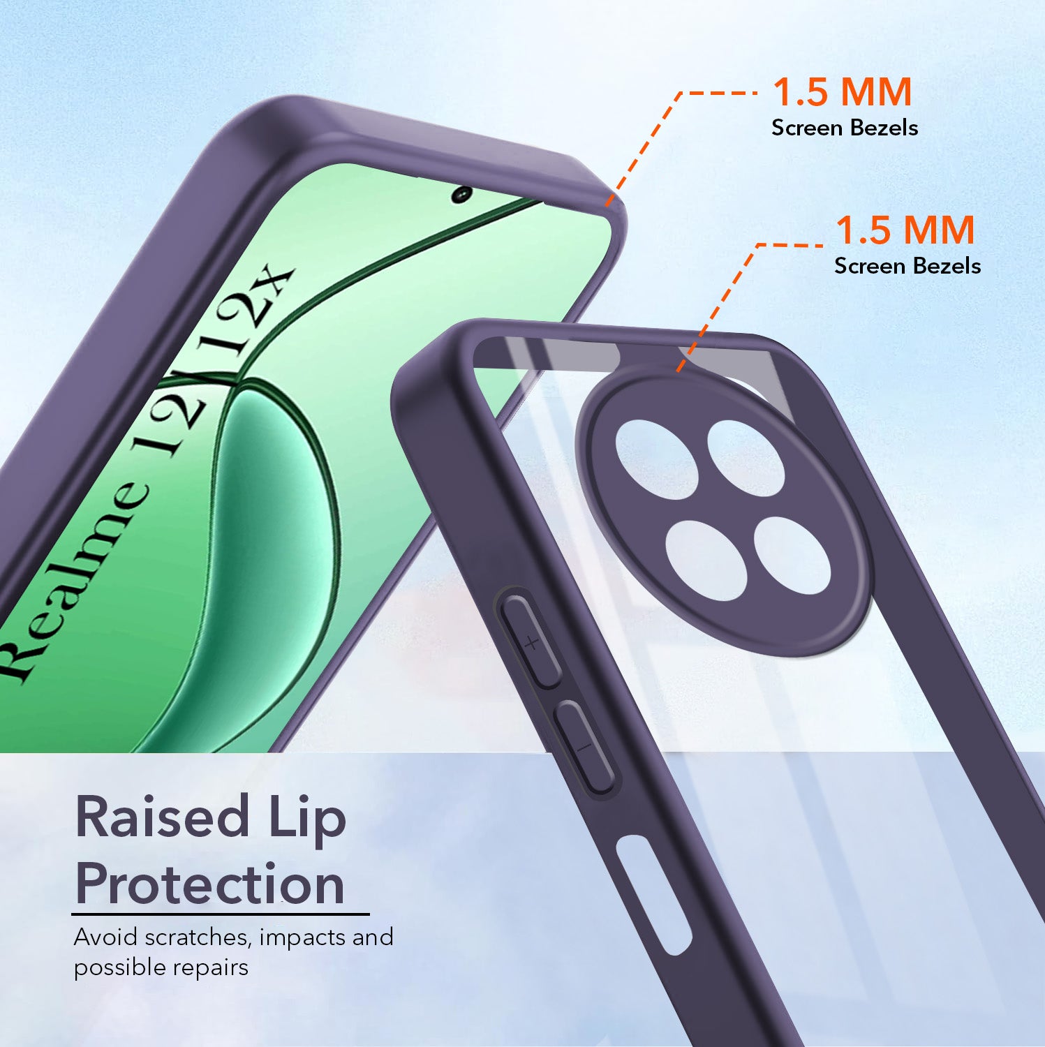 For Realme 12 | Realme 12X Ultra-Hybrid Back Cover Case (Lifetime Anti Yellow | Anti Scratch | Crystal Clear Shockproof)