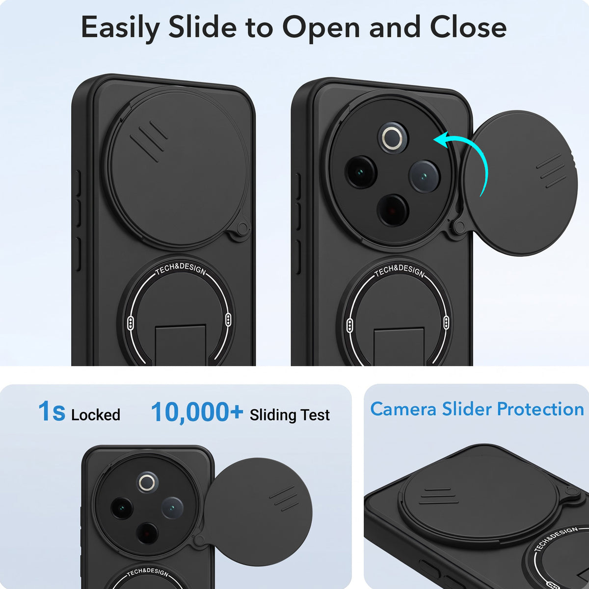 For Vivo T4 Back Case Cover Metallic (Hybrid Armor Kickstand | Sliding Shutter Camera Protection | MagSafe Compatible)