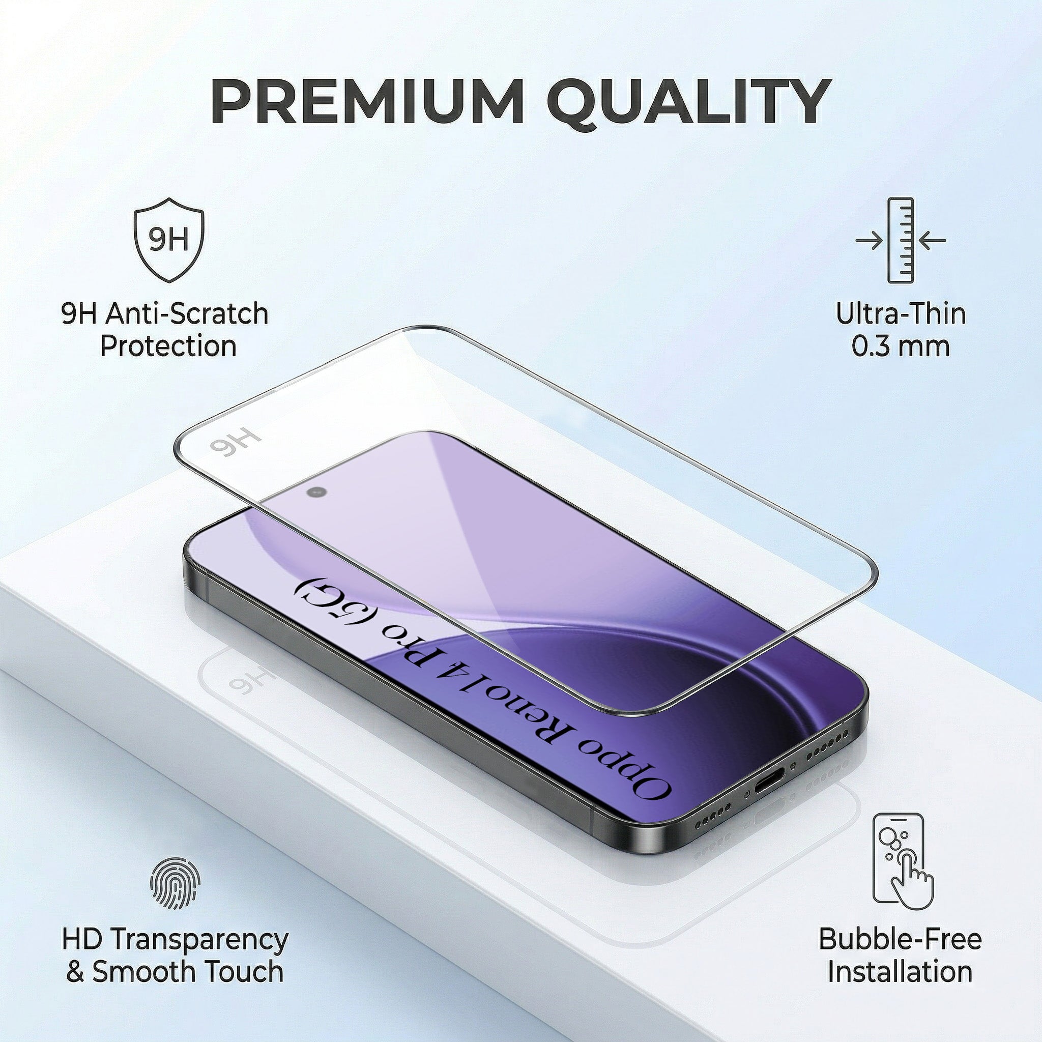 For Oppo Reno14 Pro 5G | Oppo Reno 14 Pro 5G Combo with Back Cover and 9H Tempered Glass (Liquid Silicone | Camera Protection | Oleophobic Coating Screen Glass)