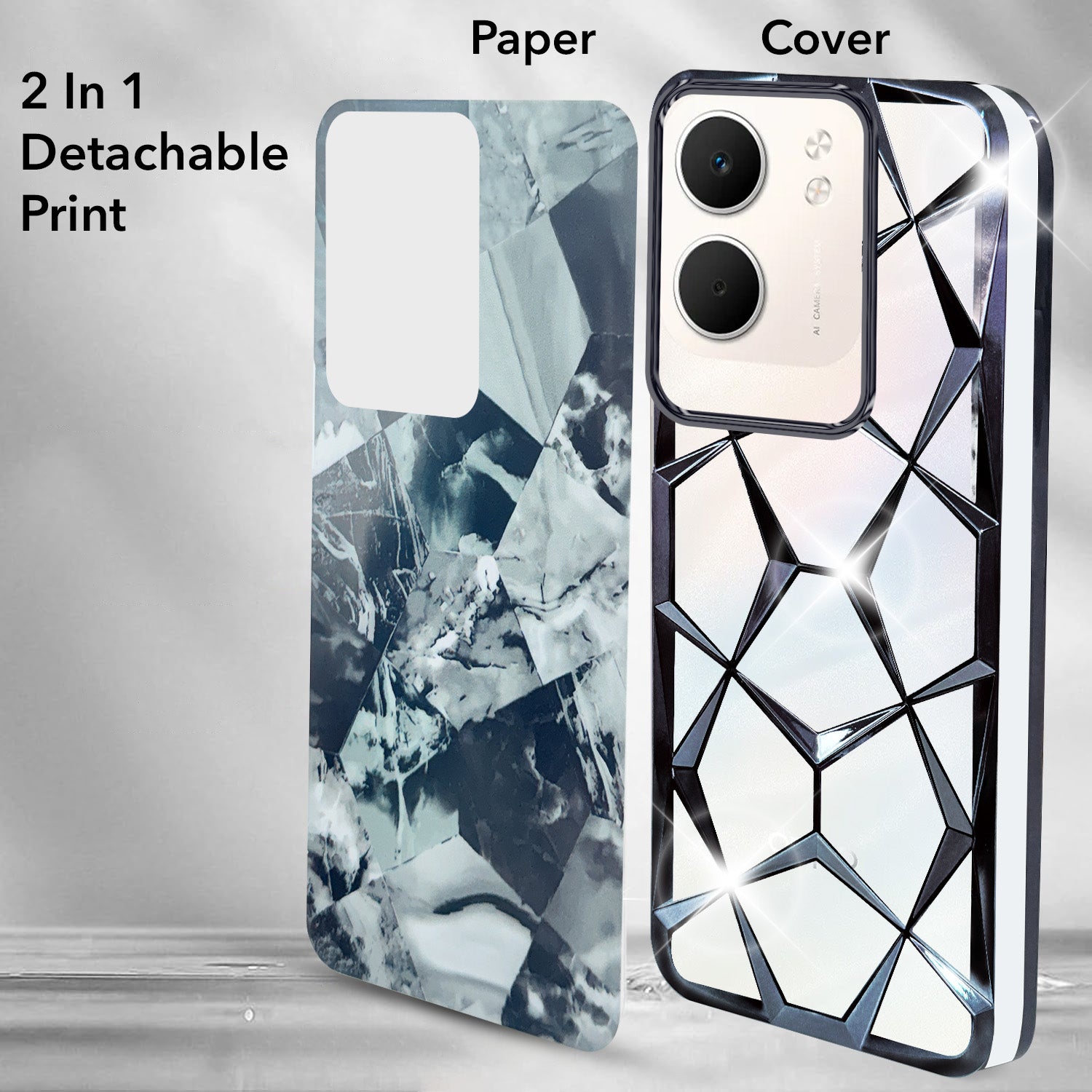 For Oppo A5X 3D Silicone Back Cover Case Compatible (Dual Design Glitter Sparkle and Detachable Diamond Print Case | Soft and Flexible)