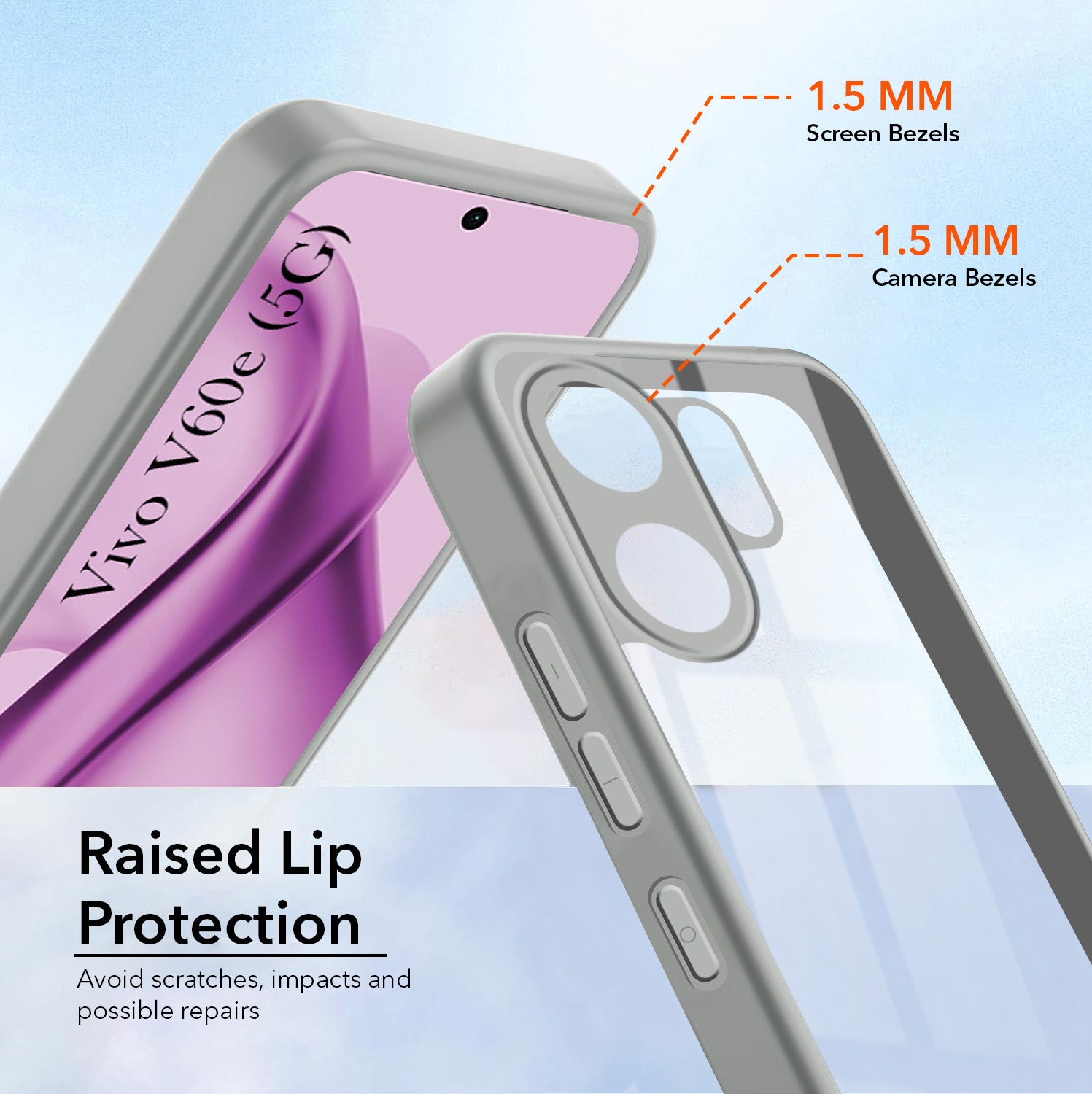 For Vivo V60e Back Cover Case Ultra-Hybrid (Lifetime Anti Yellow | Anti Scratch | Crystal Clear Shockproof)