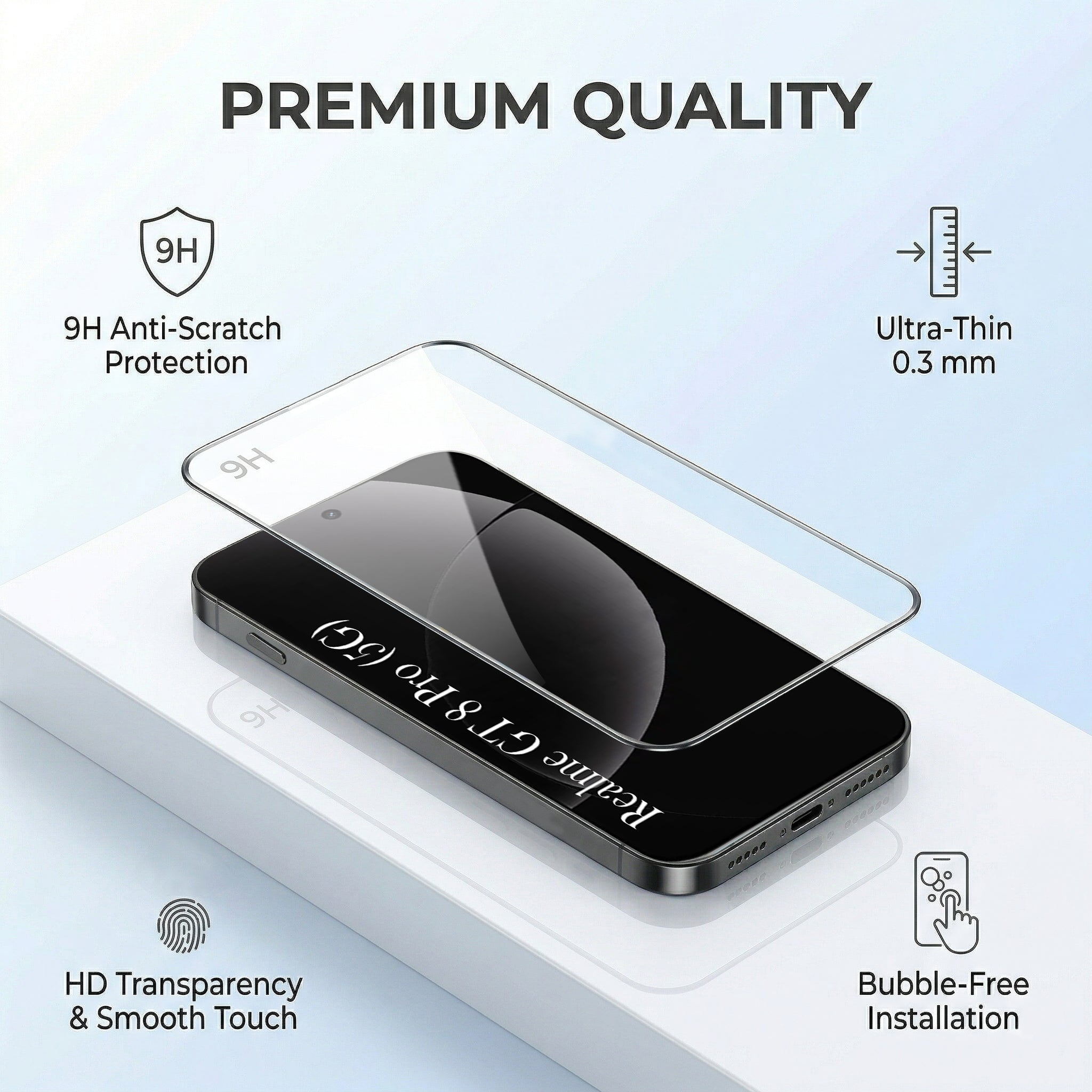 For Realme GT 8 Pro Combo with Back Cover and 9H Tempered Glass (Textured Grip Design | Micro-Fiber Cloth Inside | Oleophobic Coating Screen Glass)