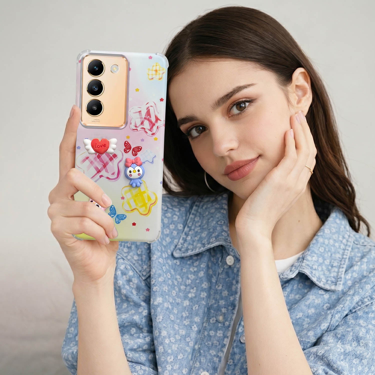 For Vivo Y200e Back Cover Case (3D Cute Cartoons | Hard Back Side Soft | Matte Premium Finish | HD Printing)