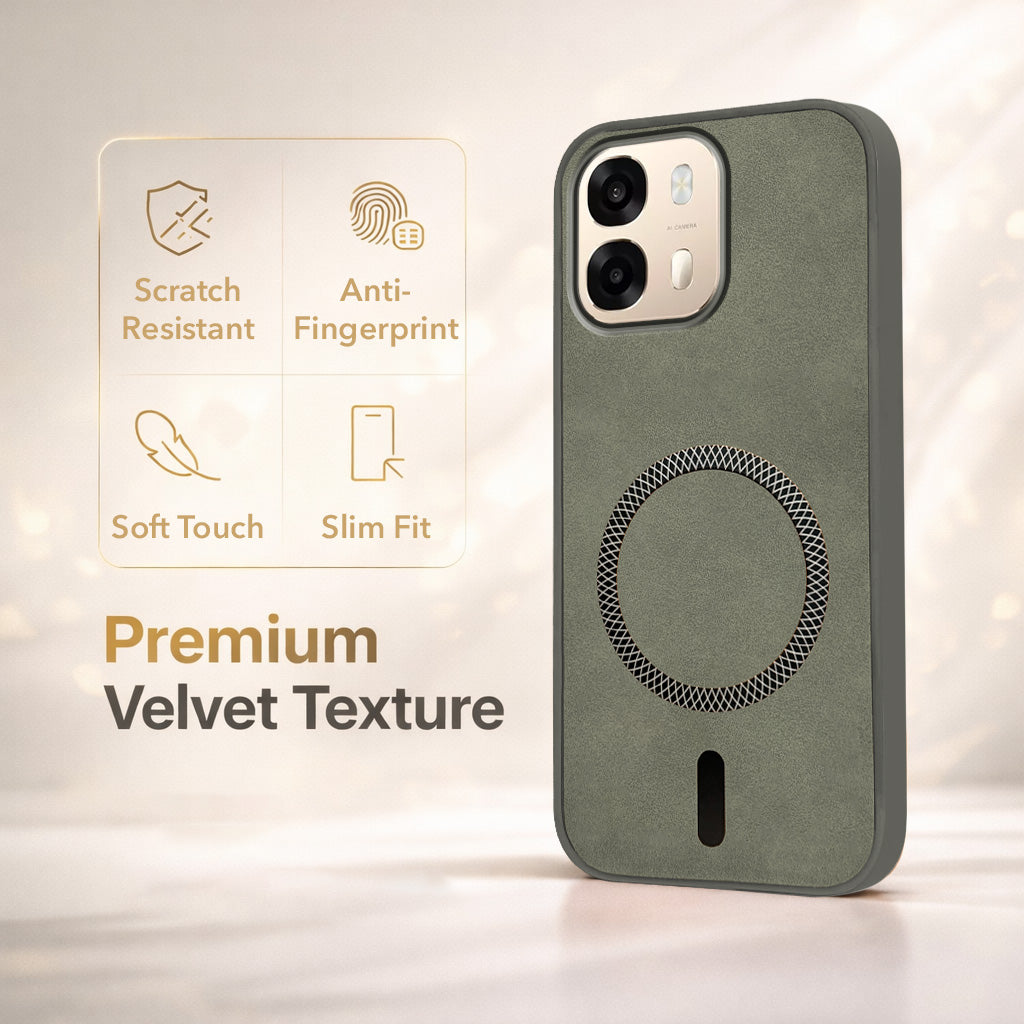 For Oppo A6 Pro Back Cover Case Leather Finish (MagSafe Compatible Wireless Charging | Soft Touch | Camera Bump Protection)