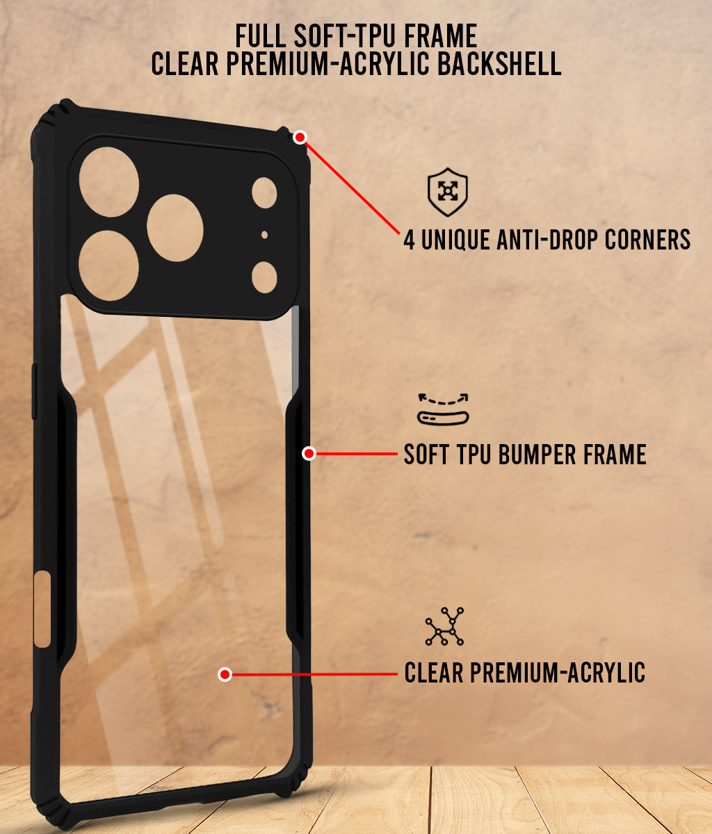 For iPhone 17 Pro | iPhone 18 Pro Back Cover Case (Shockproof with Polycarbonate Clear Panel | Professional Black)
