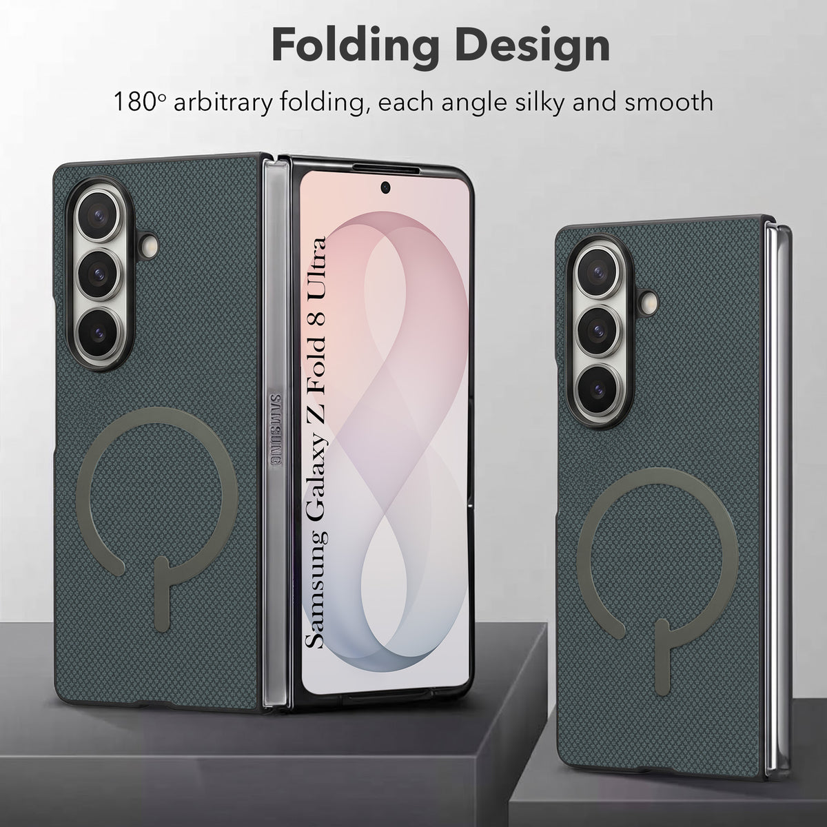 For Samsung Galaxy Z Fold 8 Ultra Premium Magnetic Back Cover Case (MagSafe Compatible | 180° Folding Design | Soft Microfiber Inner Lining | Textured Blue Finish)