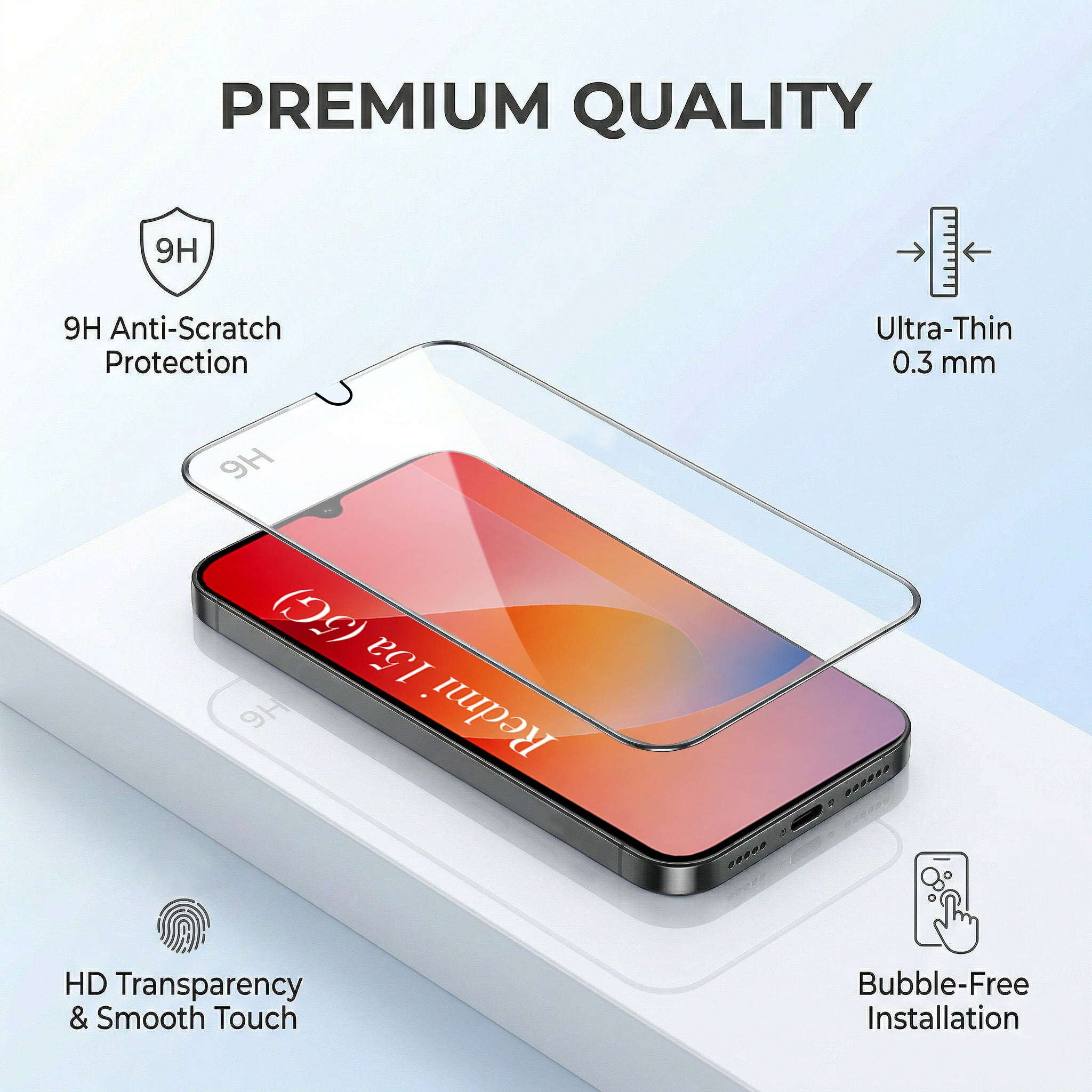 For Redmi 15A 5G Combo with Back Cover and 9H Tempered Glass (Liquid Silicone | Camera Protection | Oleophobic Coating Screen Glass)