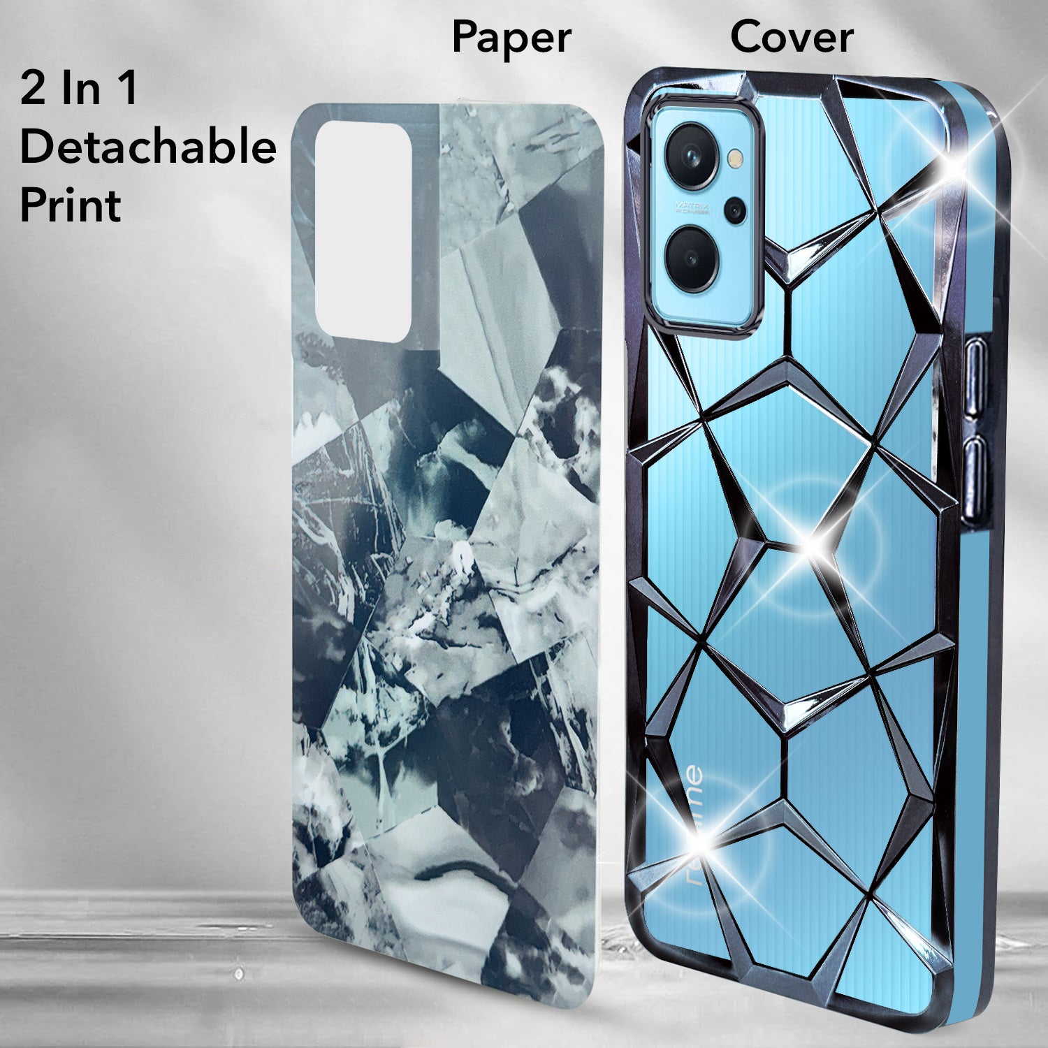 For Realme 9i 4G Back Cover Case (Dual Design Glitter Sparkle and Detachable Diamond Print Case | Soft and Flexible)