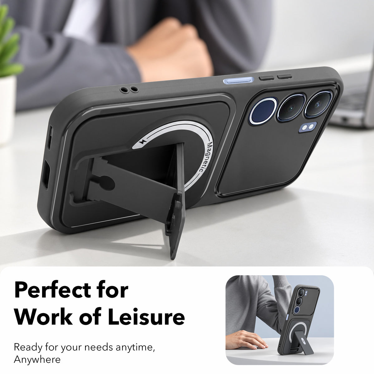 For Vivo Y29 Back Case Cover Metallic (Hybrid Armor Kickstand | MagSafe Compatible | Camera Protection Shockproof)