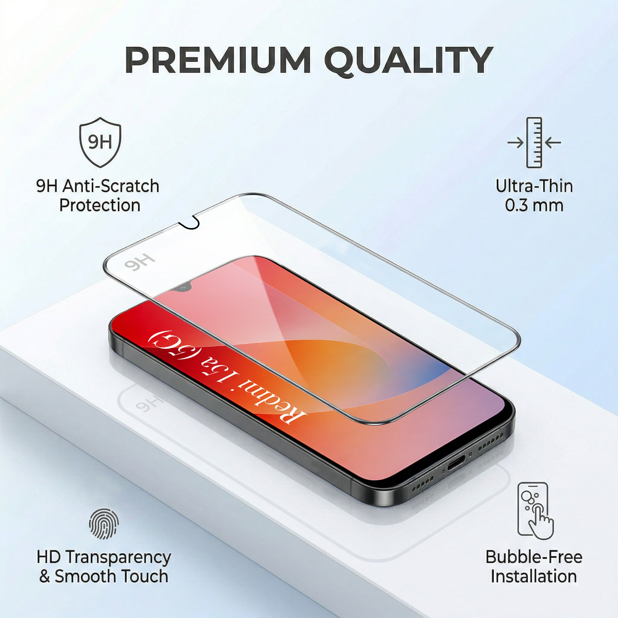 For Redmi 15A 5G Combo (Textured Grip Design | Micro-Fiber Cloth Inside | Oleophobic Coating Screen Glass)