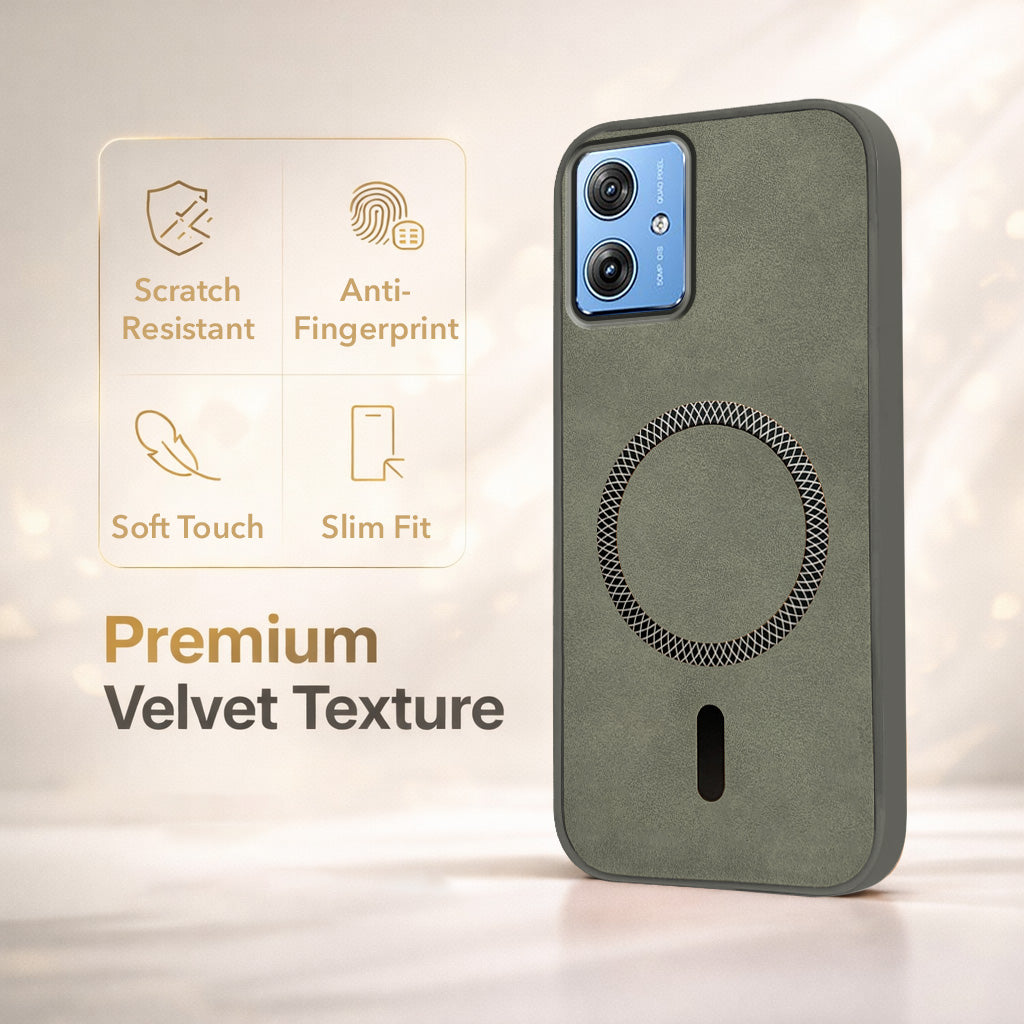 For Motorola Moto G64 5G Back Cover Case Leather Finish (MagSafe Compatible Wireless Charging | Soft Touch | Camera Bump Protection)