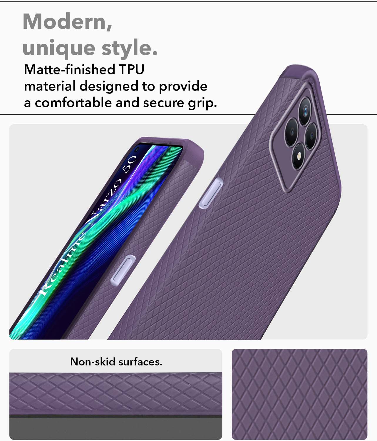 For Realme Narzo 50 Back Cover Case (Liquid Silicone | Side Grip | Camera Protection)