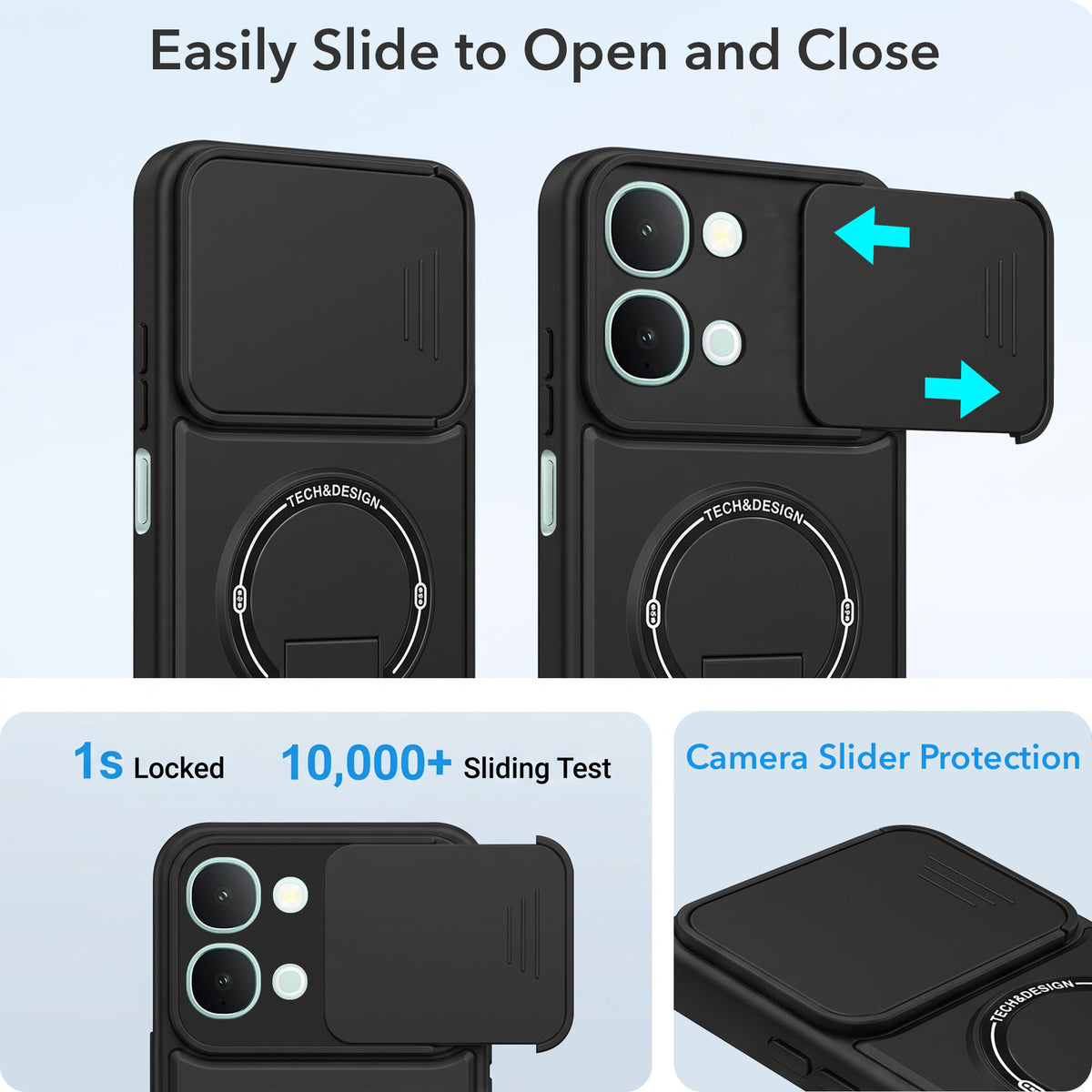 For Vivo iQOO Z11x 5G | Vivo iQOO Z11xa Back Case Cover Metallic (Hybrid Armor Kickstand | Sliding Shutter Camera Protection | MagSafe Compatible)