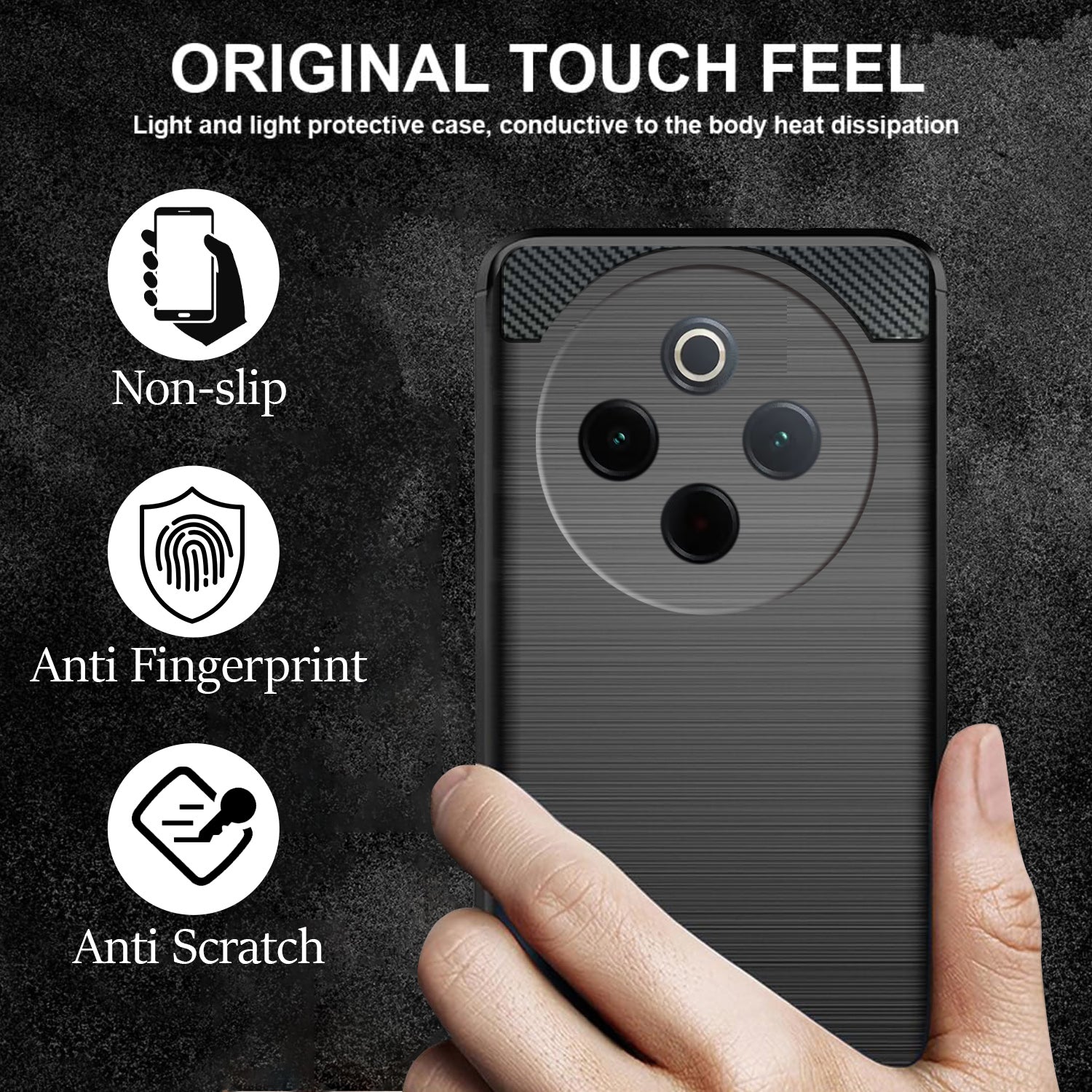For Vivo iQOO Z10 Back Cover Case ( Hybrid Armor Case | Carbon Fiber Shockproof | Soft and Flexible | Black )