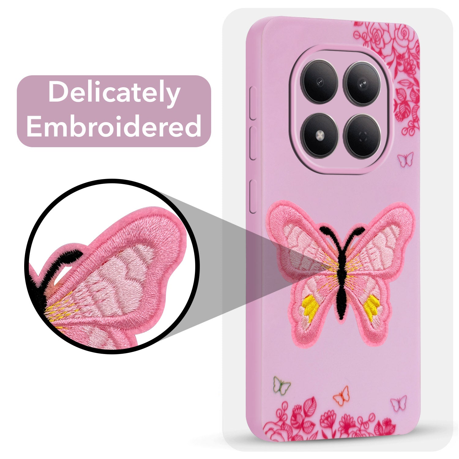 For Xiaomi Redmi Note 15 Pro 5G Back Cover Case (Soft Butterfly Embroidery | Women Teen Girls | Camera Protection| Matte Silicone)