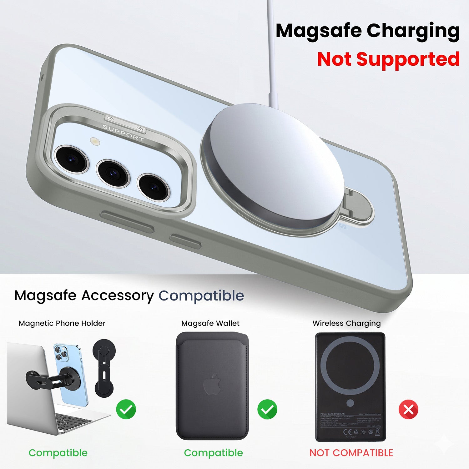For Samsung Galaxy S24 FE Back Cover Case Crystal (Lifetime Anti Yellow | Magnetic Ring Stand | Camera Lens Protection | MagSafe Compatible)