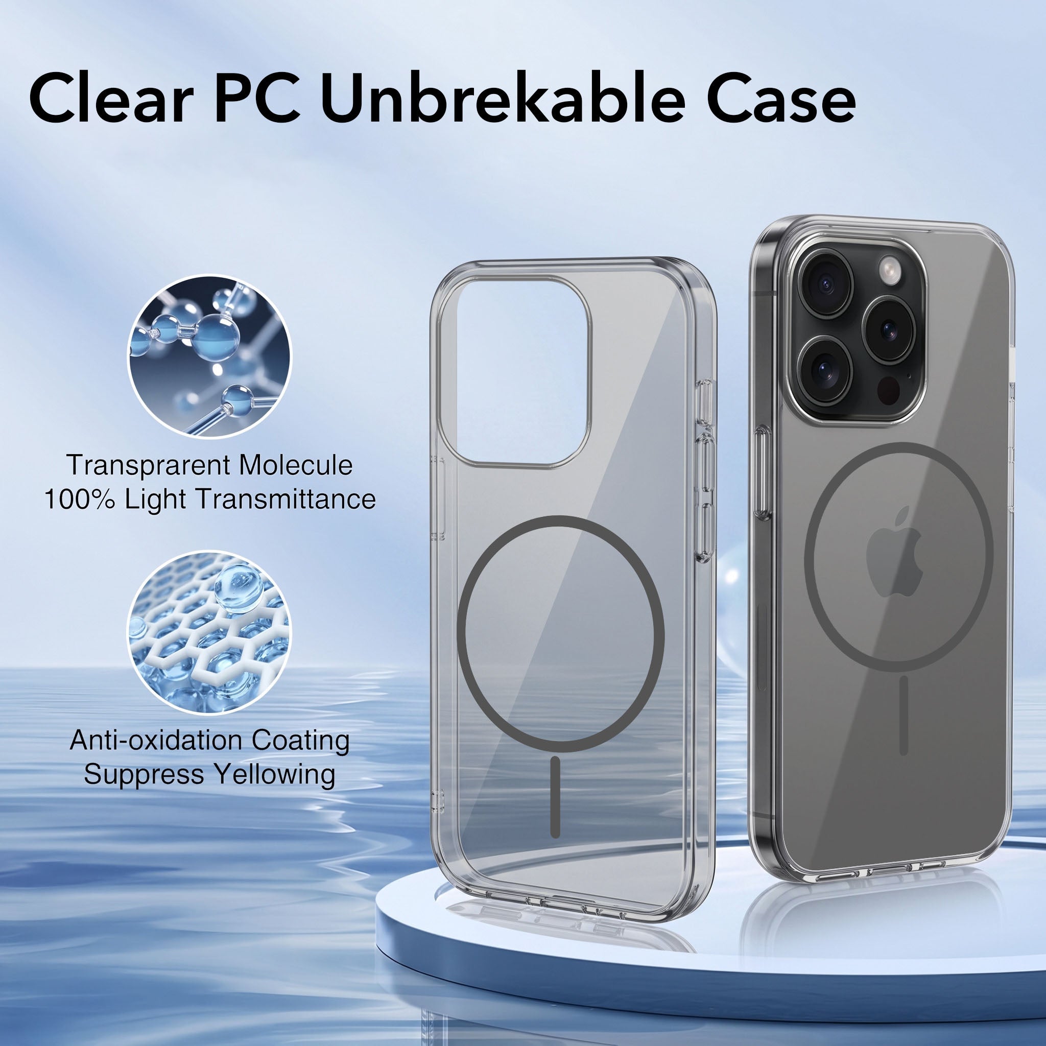 For Apple iPhone 15 Pro Max Back Case Cover Crystal Anti Yellow (Unbreakable PC | MagSafe Wireless Charging Support |Camera Protection Bump)