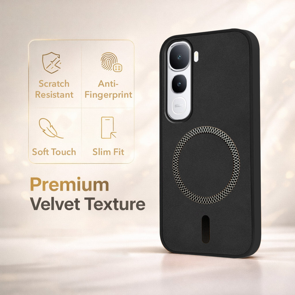 For Vivo Y400 Back Cover Case Leather Finish (MagSafe Compatible Wireless Charging | Soft Touch | Camera Bump Protection)