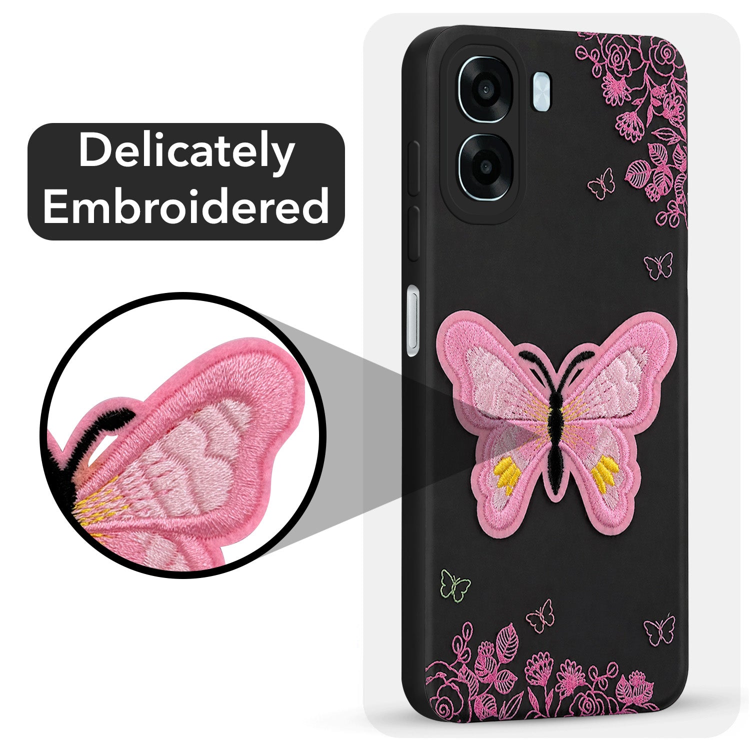 For Oppo A6X | Oppo A6S Back Cover Case (Soft Butterfly Embroidery | Women Teen Girls | Camera Protection| Matte Silicone)