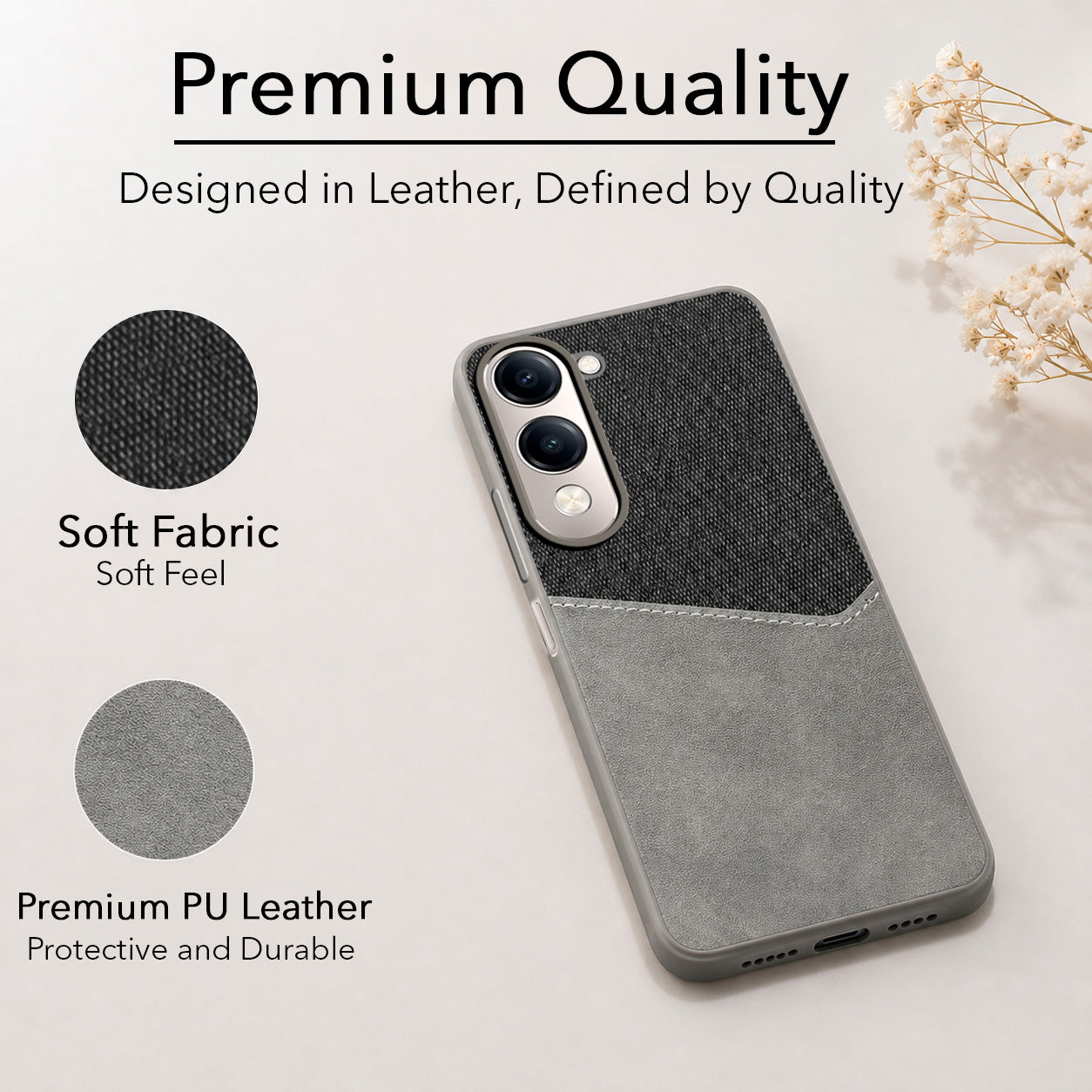 For Vivo Y19 | Vivo Y19e | Vivo T4 Lite Back Cover Case (Dual PU Leather Stitch | Professional Minimalist | Soft and Flexible)