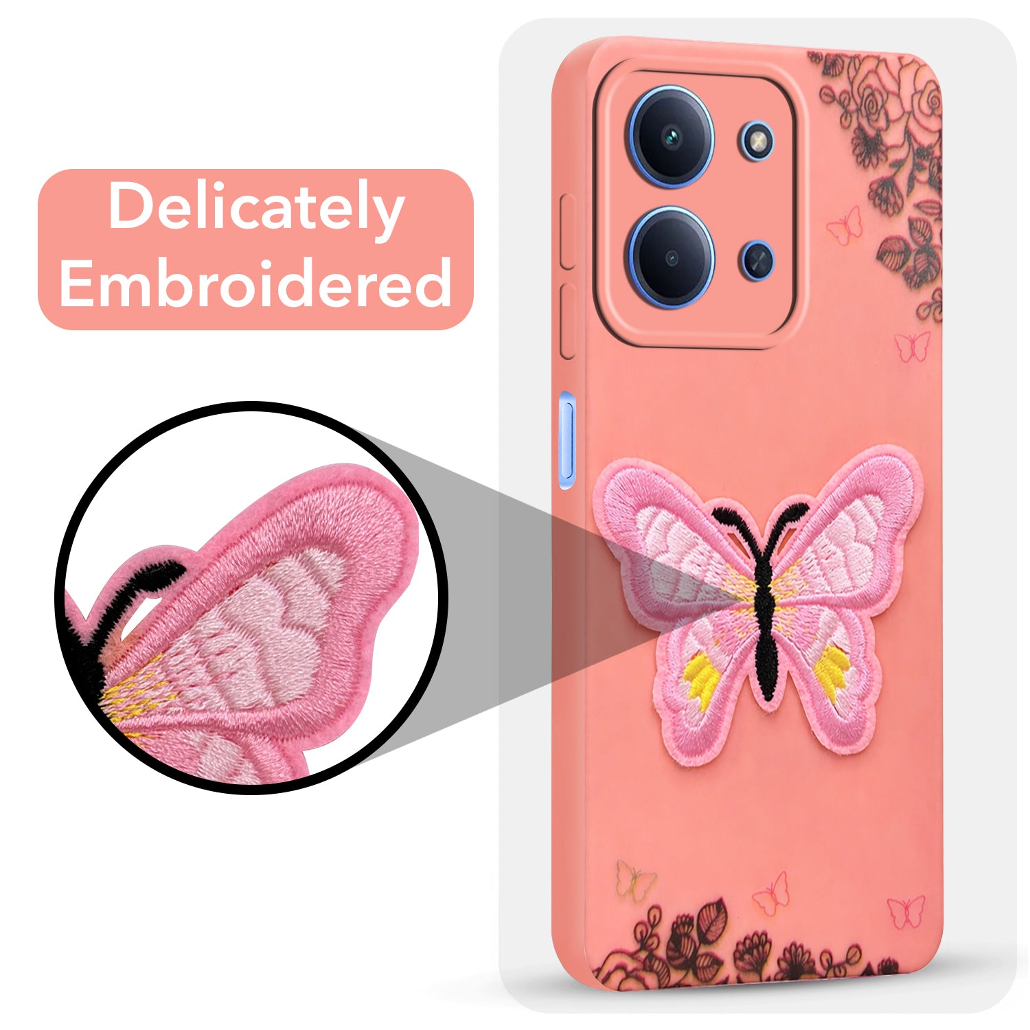 For Redmi 15C Back Cover Case (Soft ButterFly Embroidery | Women Teen Girls | Camera Protection| Matte Silicone)