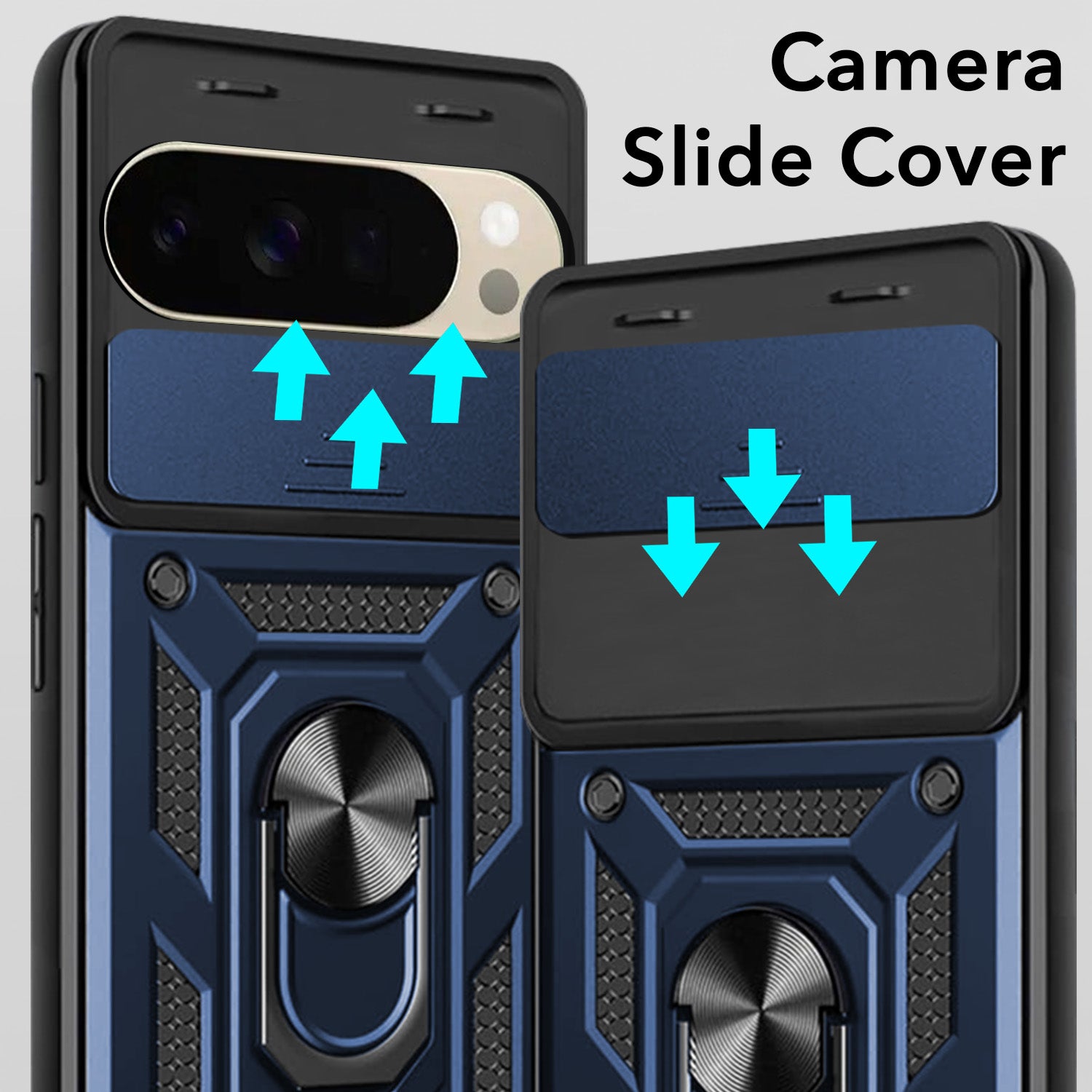 For Google Pixel 10 Pro XL Back Cover Case Hybrid Armor (Sliding Shutter Camera Protection | Polycarbonate |Ring Holder Kickstand)