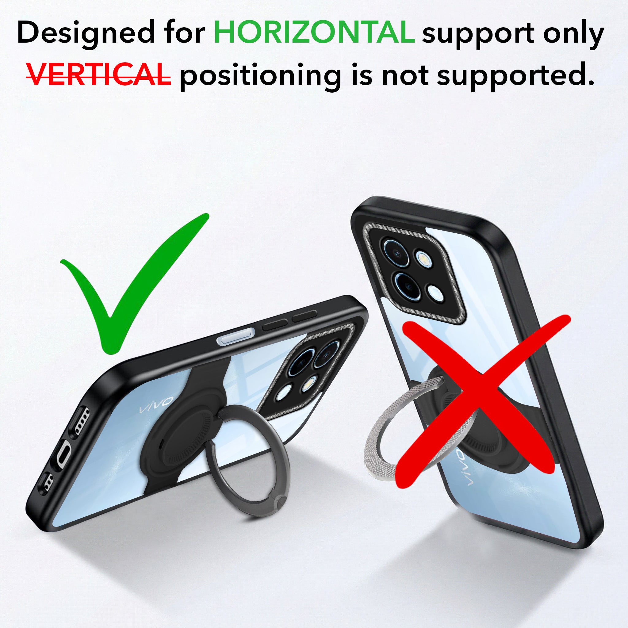 For Vivo Y58 5G Back Cover Case with stand (Built-in Ring Holder Kickstand | Lifetime Anti Yellow | Camera Protection)