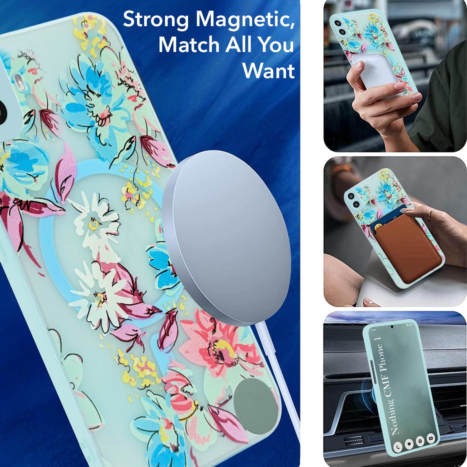 For Nothing CMF Phone 1 Back Cover Case (Cute Floral Design | Flower Print for Girls | MagSafe Compatible Wireless Charging)