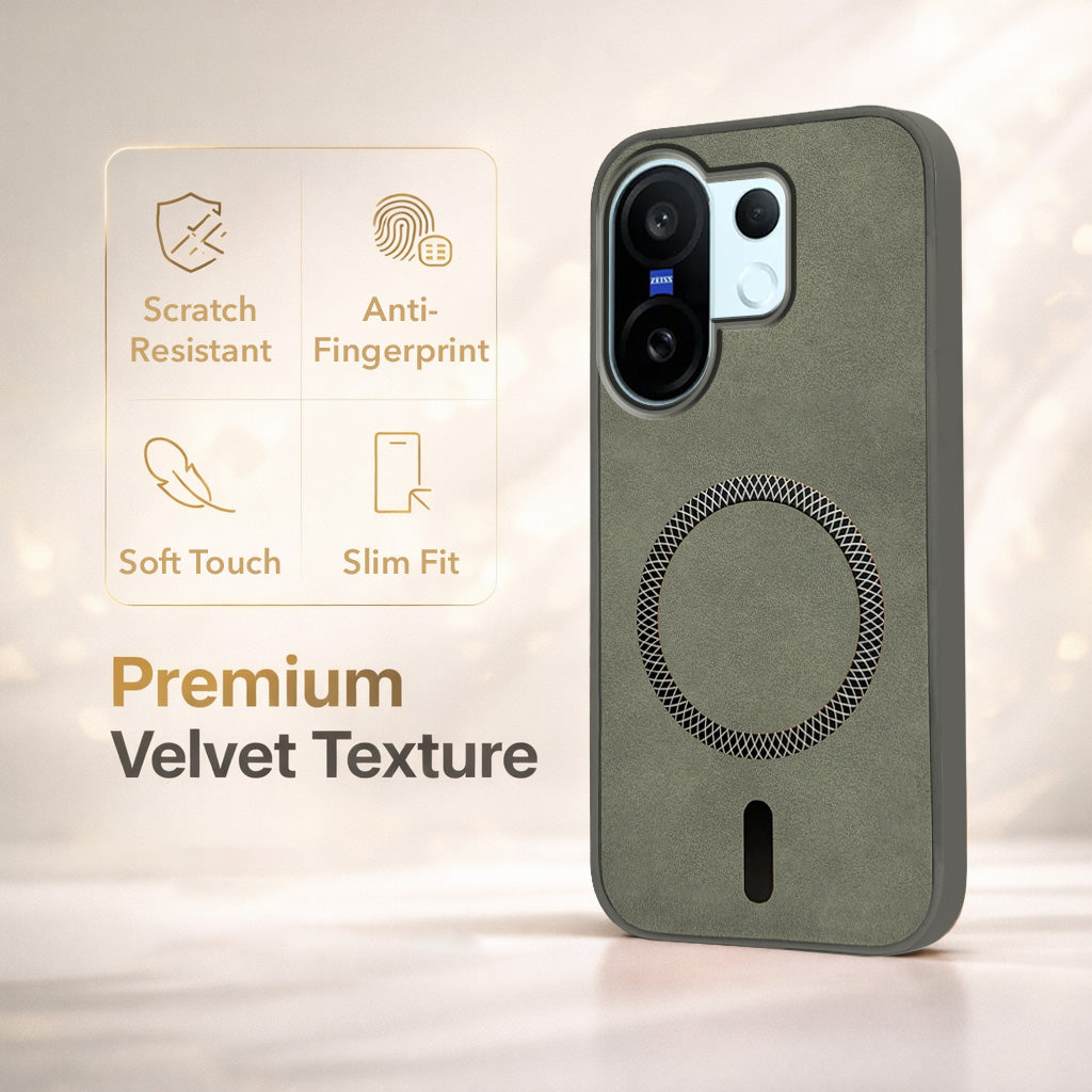 For Vivo X200 FE Back Cover Case Leather Finish (MagSafe Compatible Wireless Charging | Soft Touch | Camera Bump Protection)