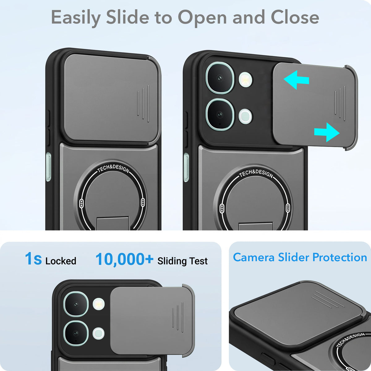 For Vivo iQOO Z11x 5G | Vivo iQOO Z11xa Back Case Cover Metallic (Hybrid Armor Kickstand | Sliding Shutter Camera Protection | MagSafe Compatible)