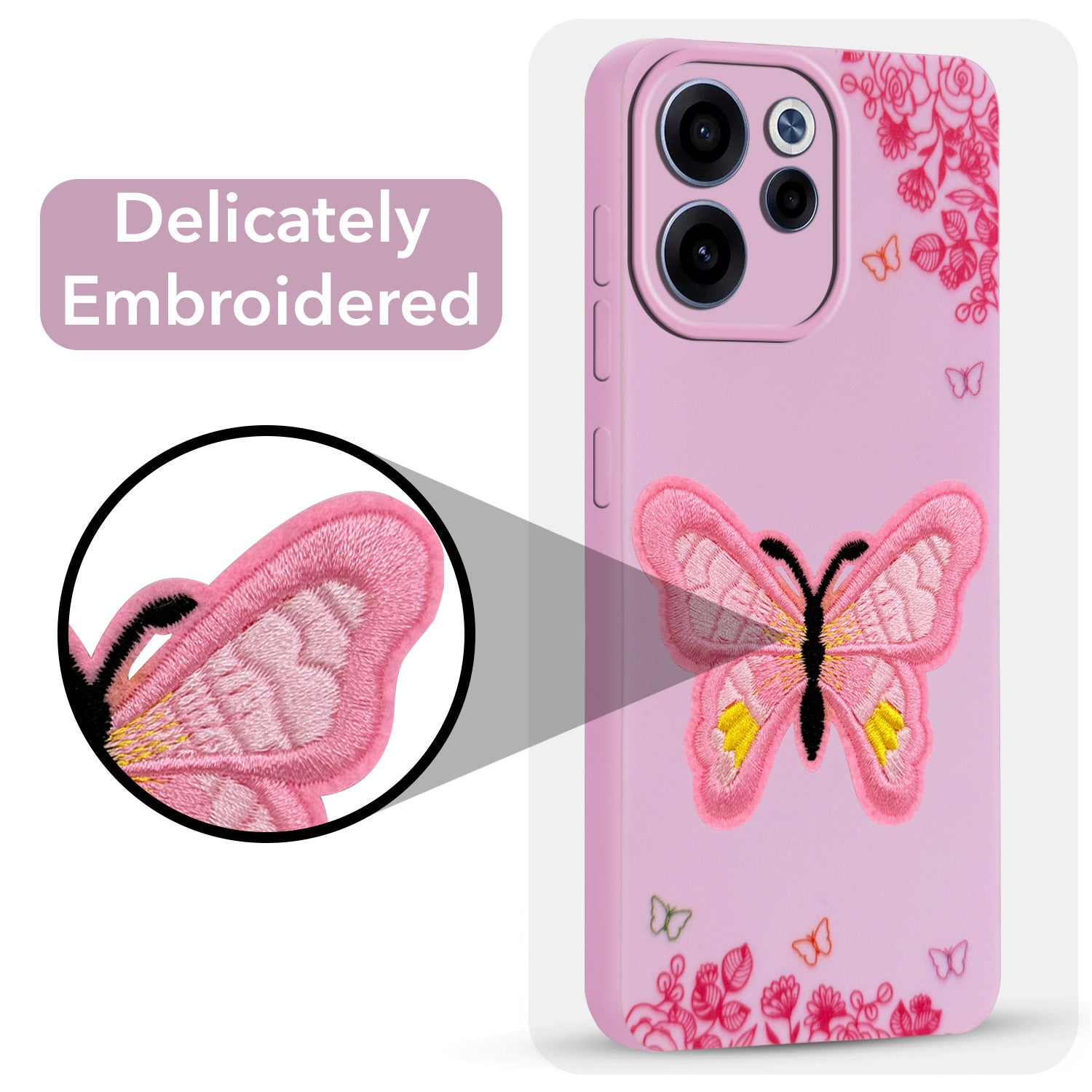 For Oppo Reno 15c Back Cover Case (Soft Butterfly Embroidery | Women Teen Girls | Camera Protection| Matte Silicone)