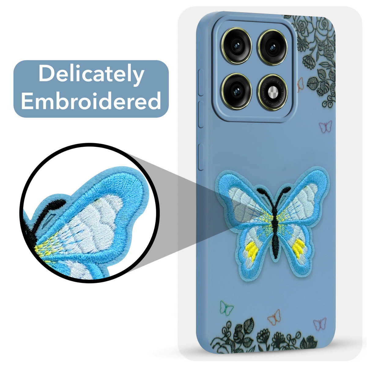 For Motorola Edge 70 Pro |  Motorola Edge 70 Pro Plus Back Cover Case (Soft Butterfly Embroidery | Women Teen Girls | Camera Protection| Matte Silicone)