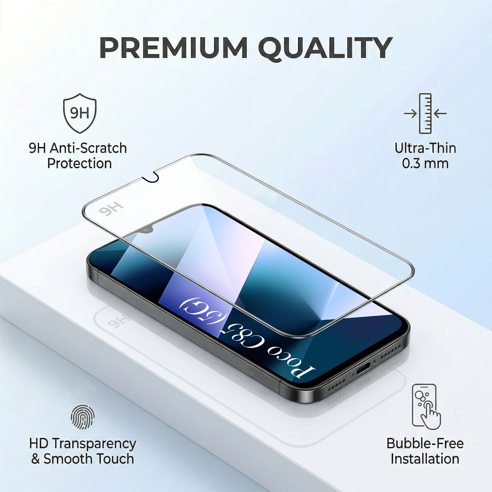 For Poco C85 5G Combo with Back Cover and 9H Tempered Glass (Textured Grip Design | Micro-Fiber Cloth Inside | Oleophobic Coating Screen Glass)