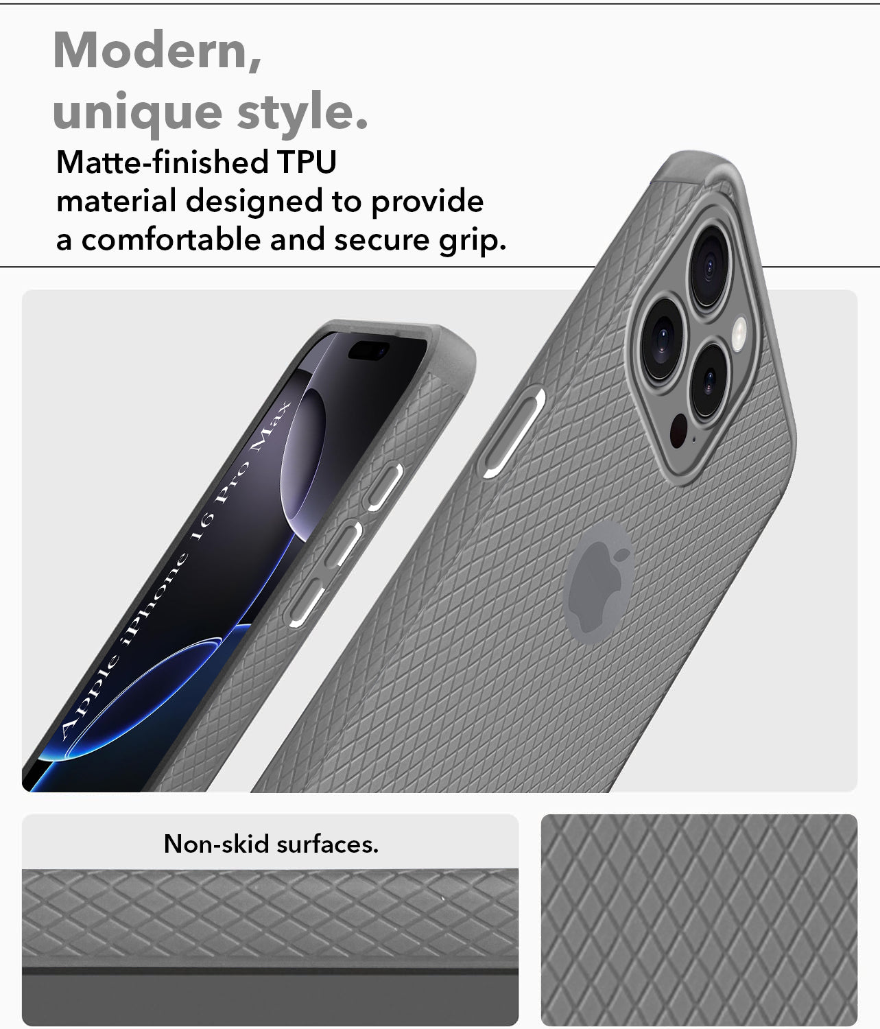 For Apple iPhone 16 Pro Max Back Cover Case (Liquid Silicone | Side Grip | Camera Protection)