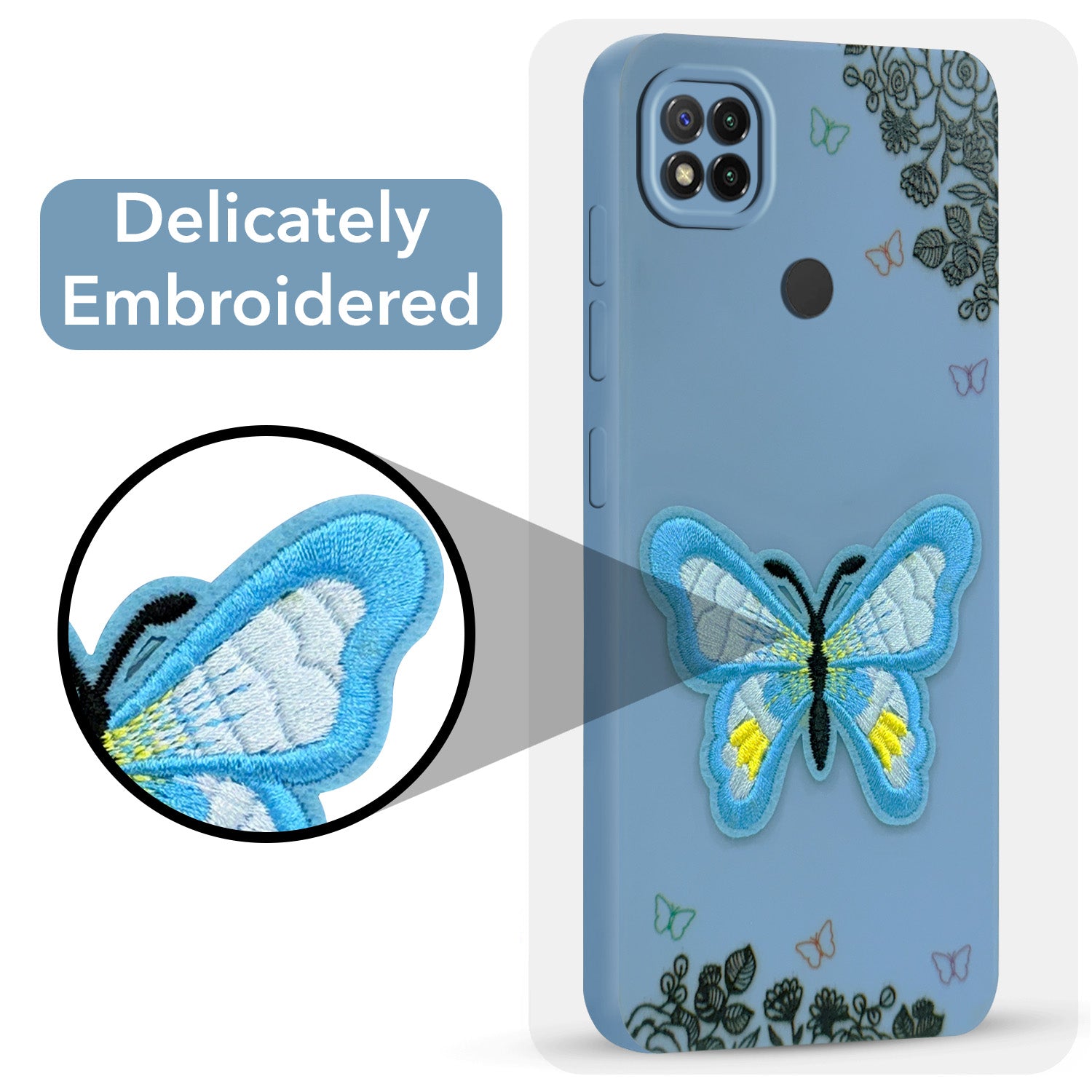 For Redmi 9C Back Cover Case (Soft Butterfly Embroidery | Women Teen Girls | Camera Protection| Matte Silicone)