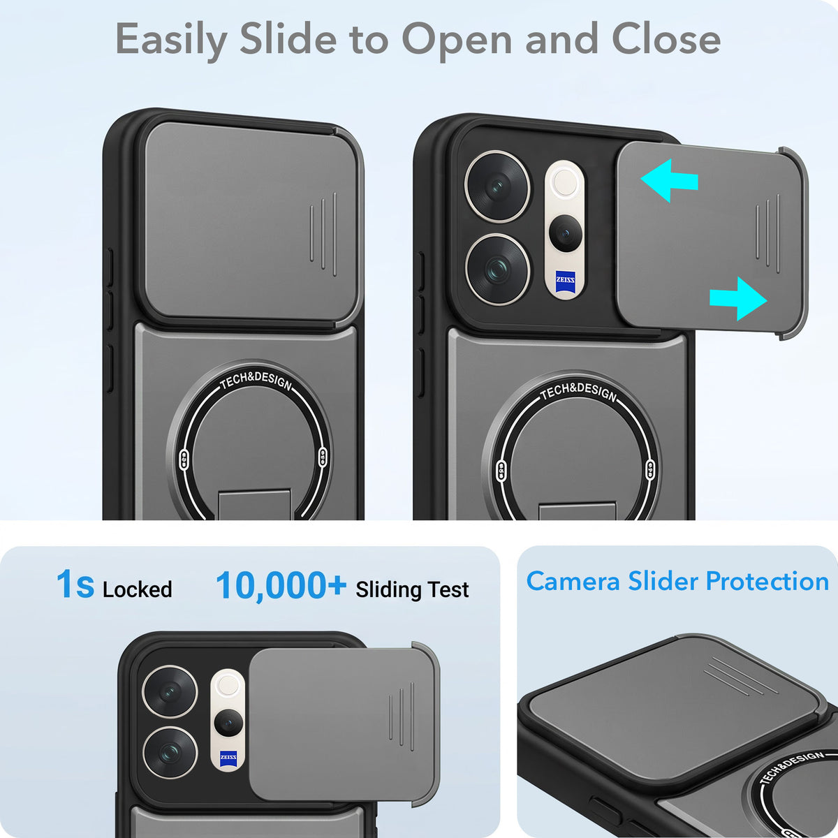 For Vivo V70 | Vivo V70 Elite 5G Back Case Cover Metallic (Hybrid Armor Kickstand | Sliding Shutter Camera Protection | MagSafe Compatible)