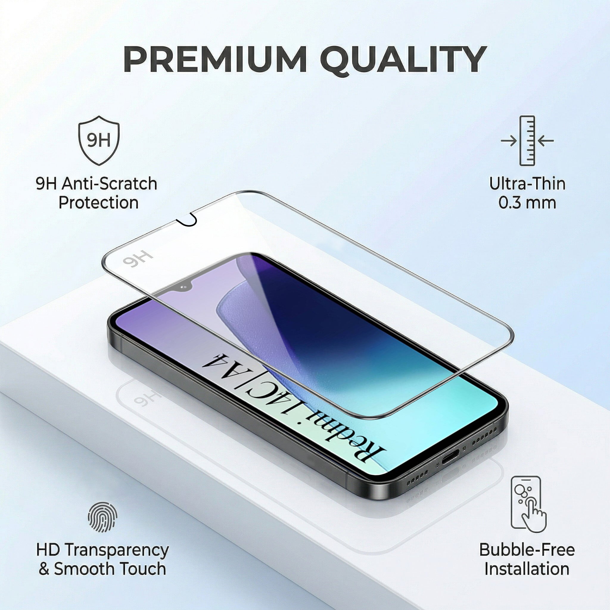 For Redmi A4 5G | Xiaomi Redmi 14C Combo with Back Cover and 9H Tempered Glass (Lifetime Anti-Yellow | Sleek Hard Crystal | Oleophobic Coating Screen Glass)