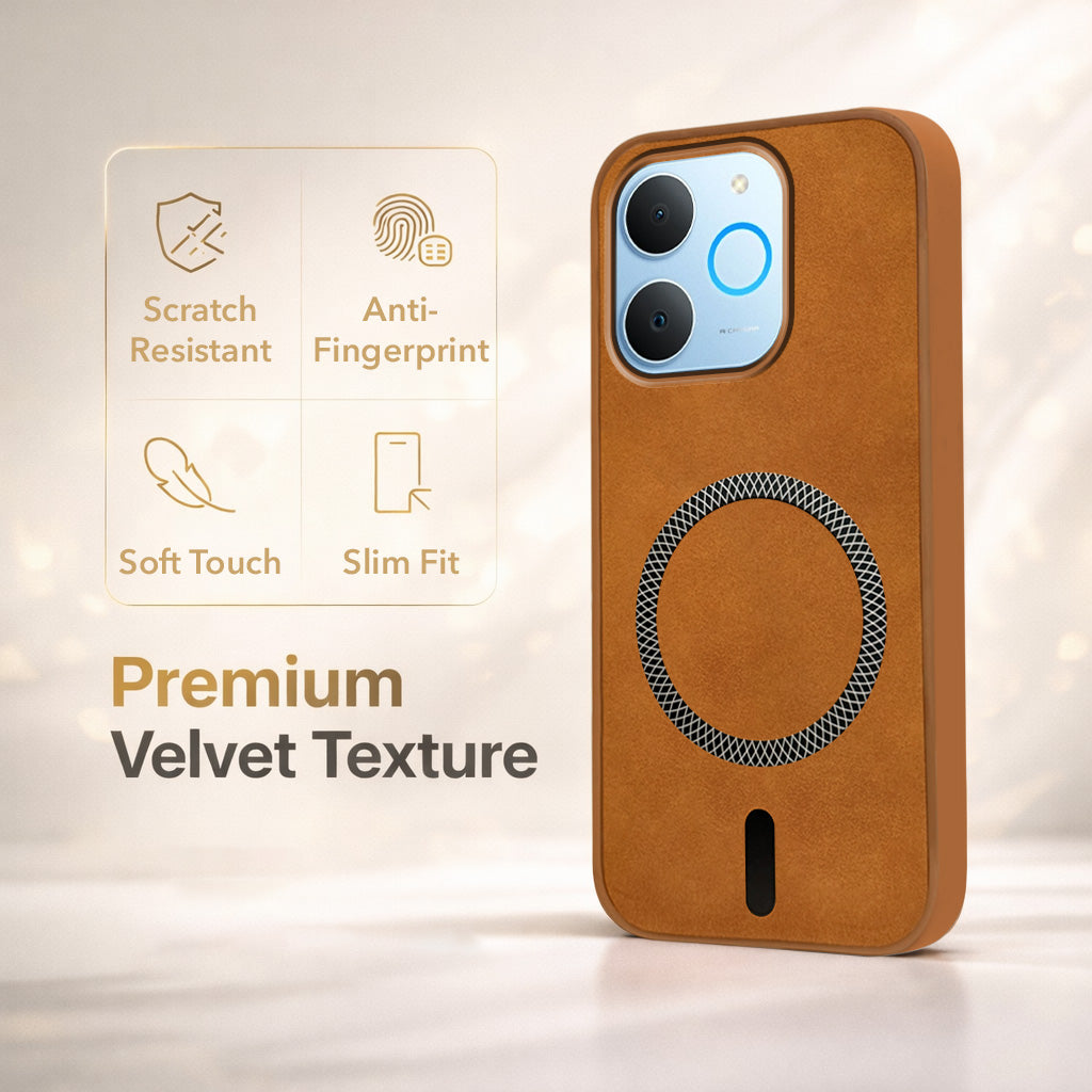 For Realme P4 Lite | Realme Narzo 80 Lite 4G Back Cover Case Leather Finish (MagSafe Compatible Wireless Charging | Soft Touch | Camera Bump Protection)