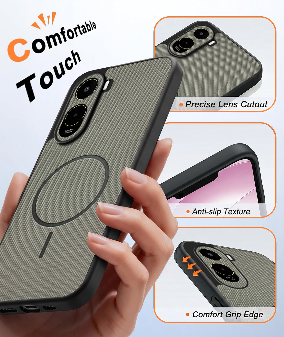 For Poco C81 5G Back Cover Case PU Leather (Texture Grip Design | Professional Minimalist | Camera Protection | Soft and Flexible)