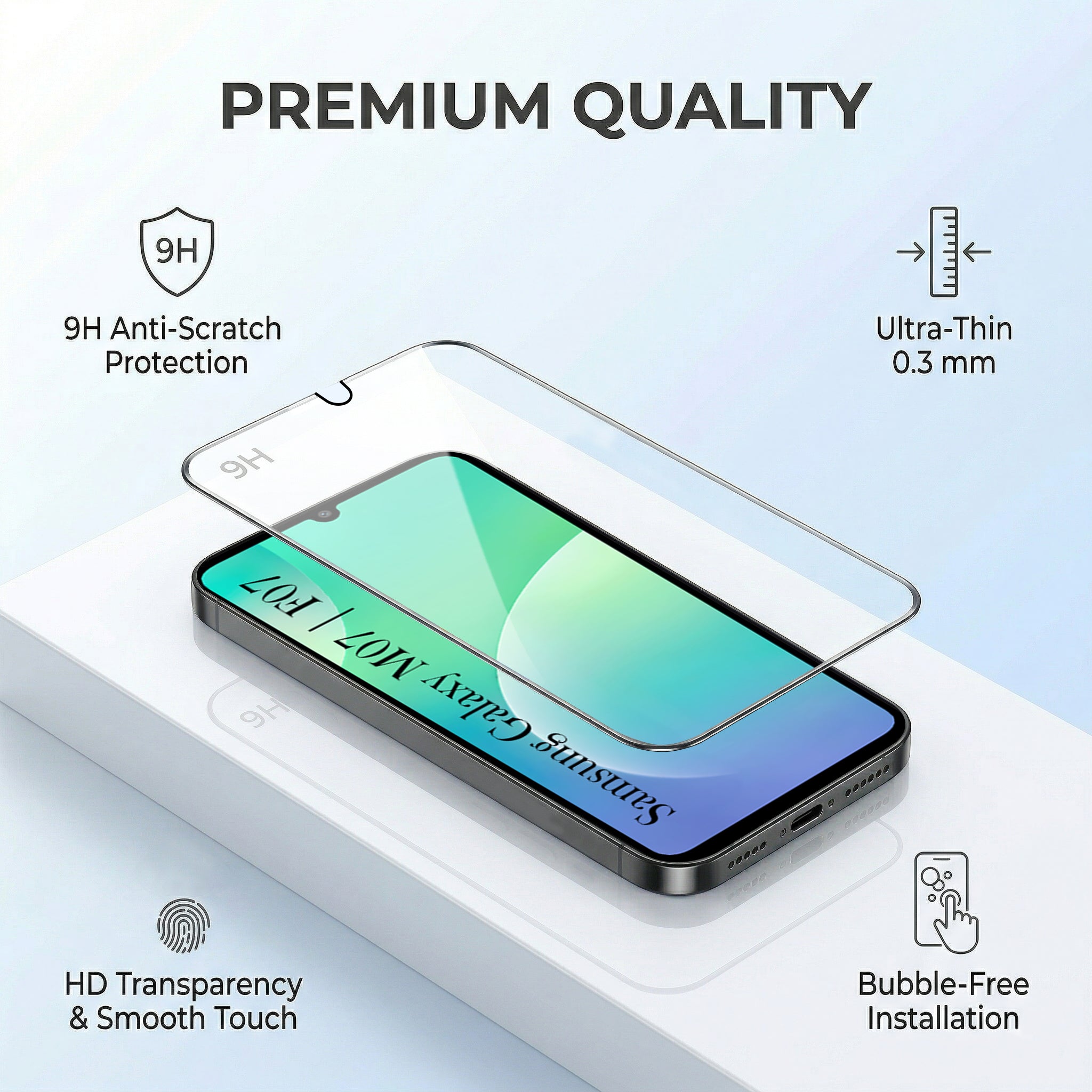 For Samsung Galaxy M07 | Samsung Galaxy F07 Combo with Back Cover and 9H Tempered Glass (Lifetime Anti-Yellow | Sleek Hard Crystal | Oleophobic Coating Screen Glass)