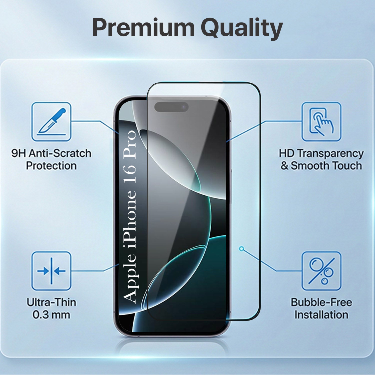 For Apple iPhone 16 Pro Combo with Back Cover and 9H Tempered Glass (Liquid Silicone | Camera Protection | Oleophobic Coating Screen Glass)